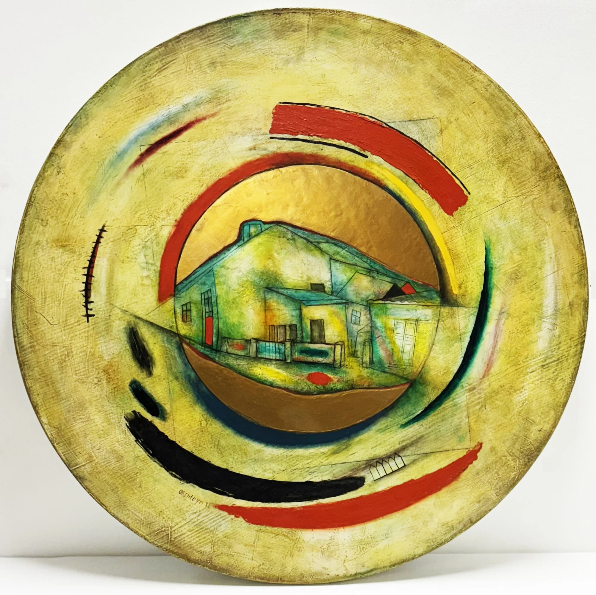 COLOR OF MY CITY, 1982 
Oil & gold leaf on wood, 36″ D 