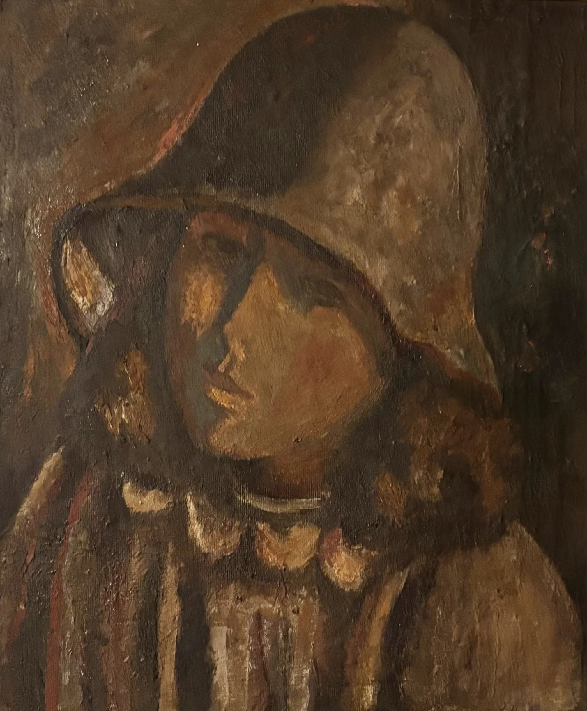 BROWN HAT, 1974  
Oil on canvas, 18" x 16"