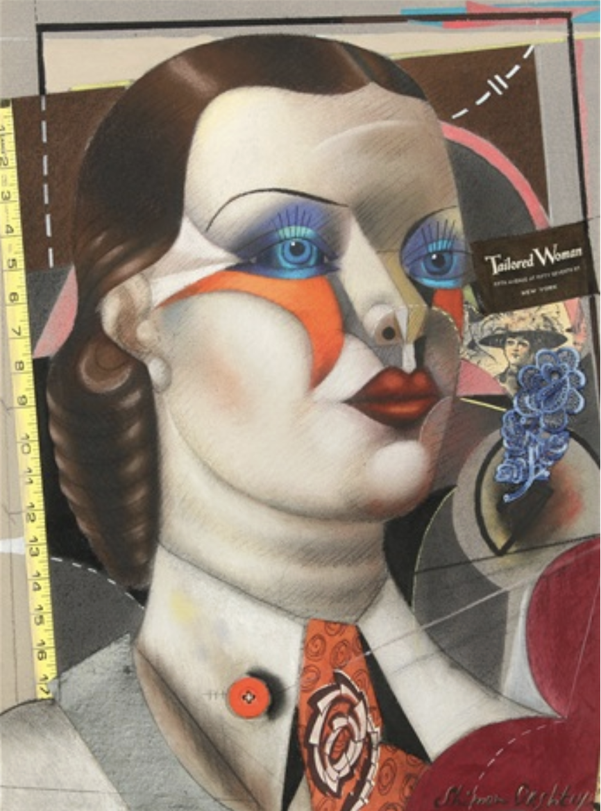 WALLFLOWERS SERIES / TAILORED WOMAN, 1987 Pastel, collage on canvas  24 x 18 in. (61 x 45.7 cm)