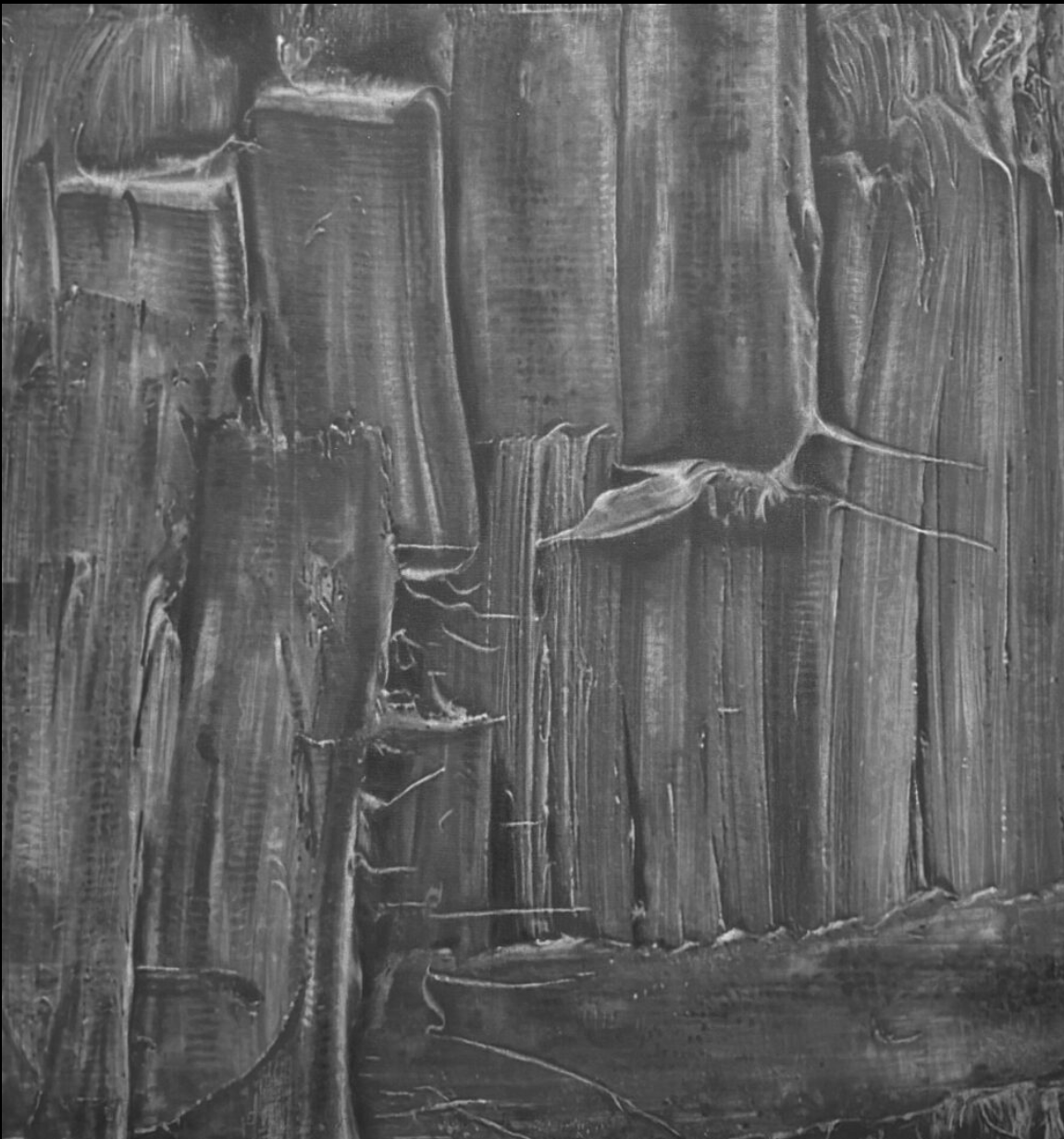 BRUSHSTROKES #1, 2003 
Graphite on canvas, 44” x 42” Provenance: Black & White Gallery / Project Space, 2025  Norah Haime Gallery, 2003 