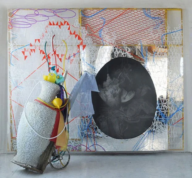 REFLECTIONS #4, 2007 
Graphite & charcoal on canvas with mixed media on plastic mirror., sculptural arrangement  81”x 111” x 40” 
Provenance: 
Black & White Gallery / Project Space, 2025 
Janet Lehr Fine Arts, East Hampton, NY, 2018 
Black & White Ga