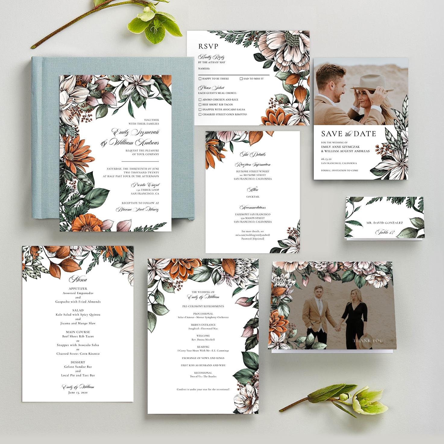 Gardner Collection of Zola wedding invitations by professional illustrator Maggie Enterrios