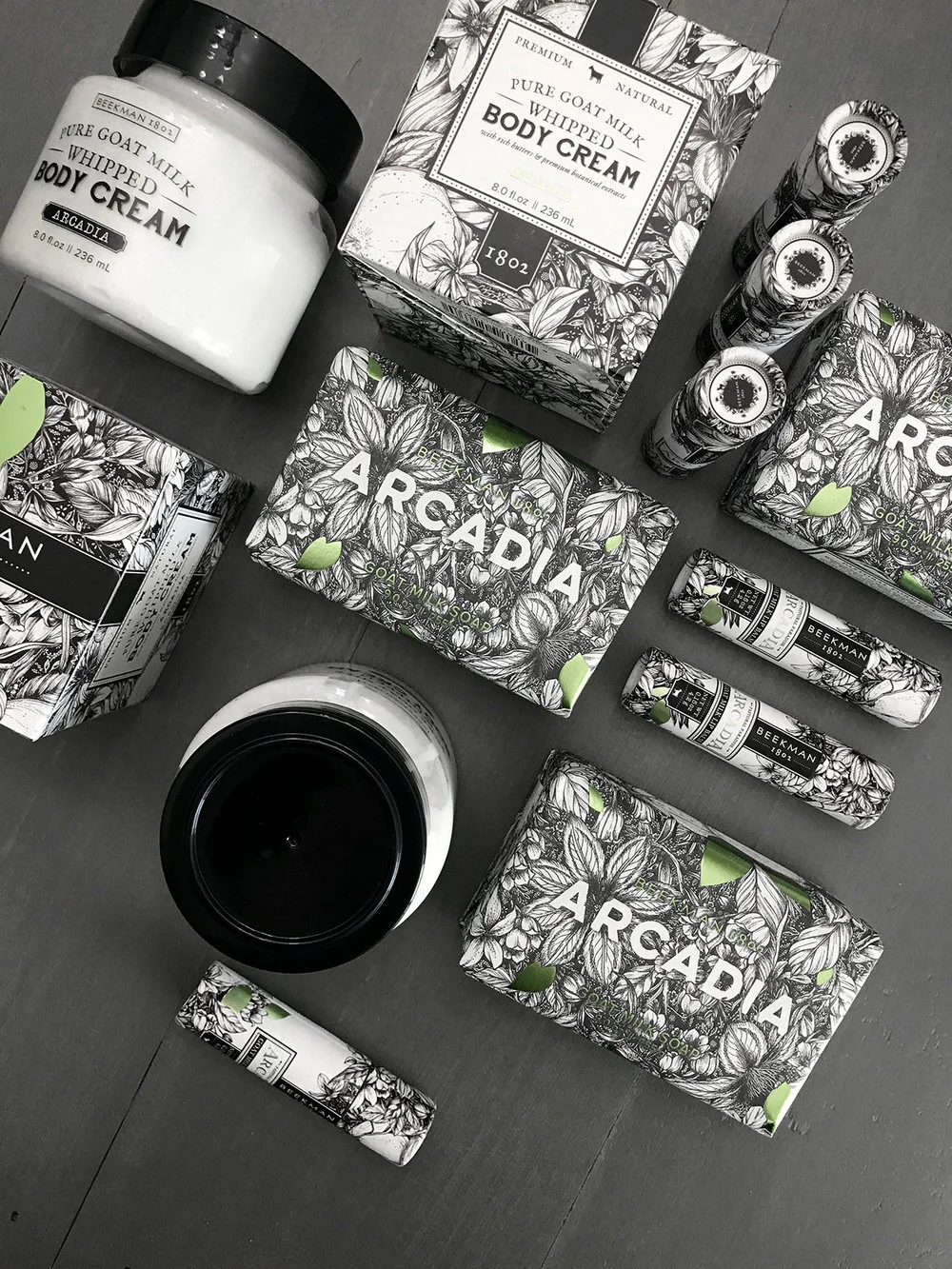 Floral Illustration packaging by Maggie Enterrios for Beekman 1802 Arcadia