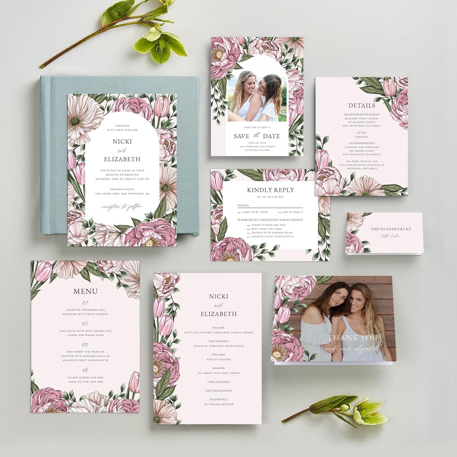 Granger Collection of Zola wedding invitations by professional illustrator Maggie Enterrios