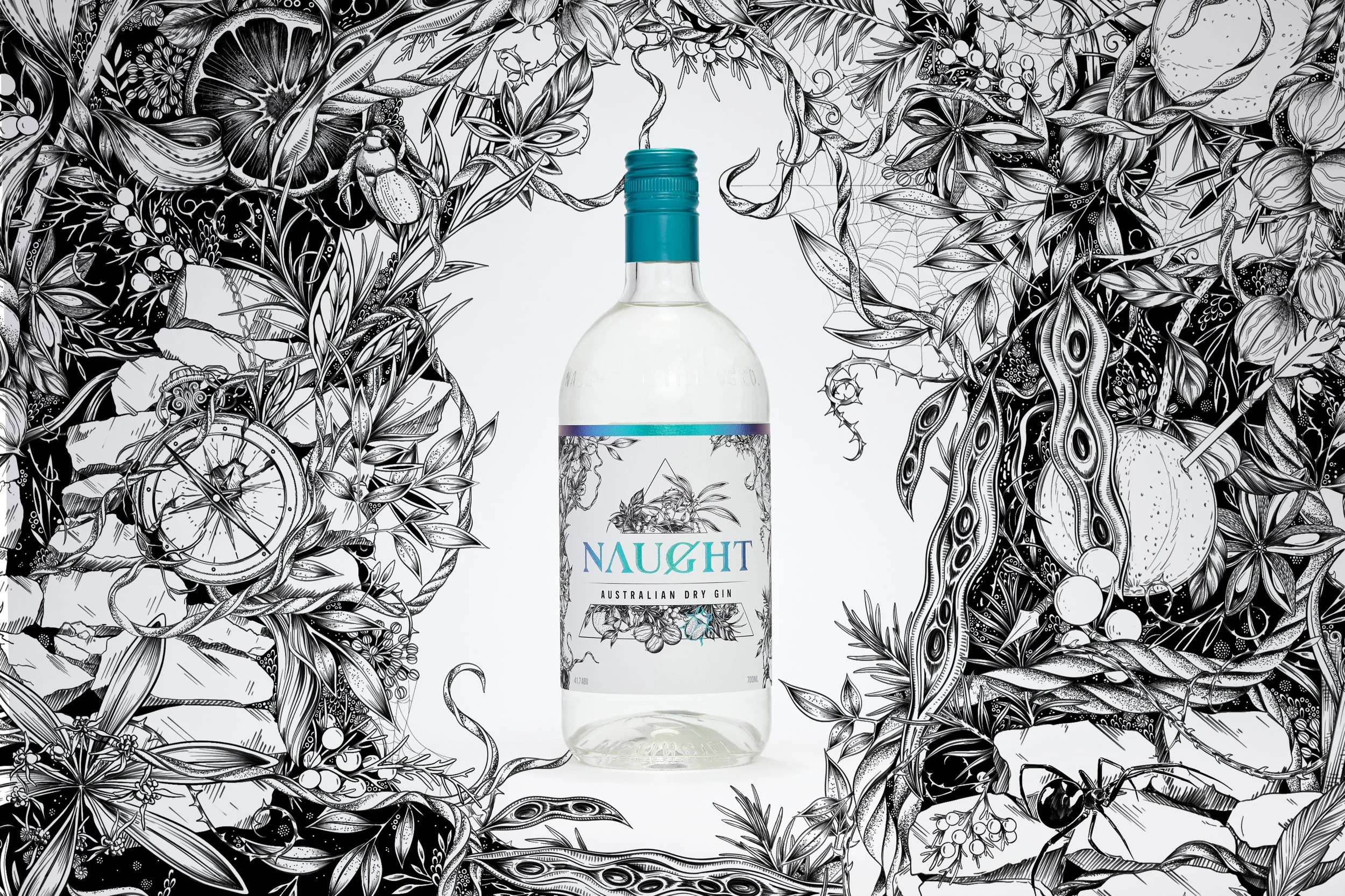 Maggie Enterrios Naught Gin Packaging Label Botanical illustration littlepatterns.jpg