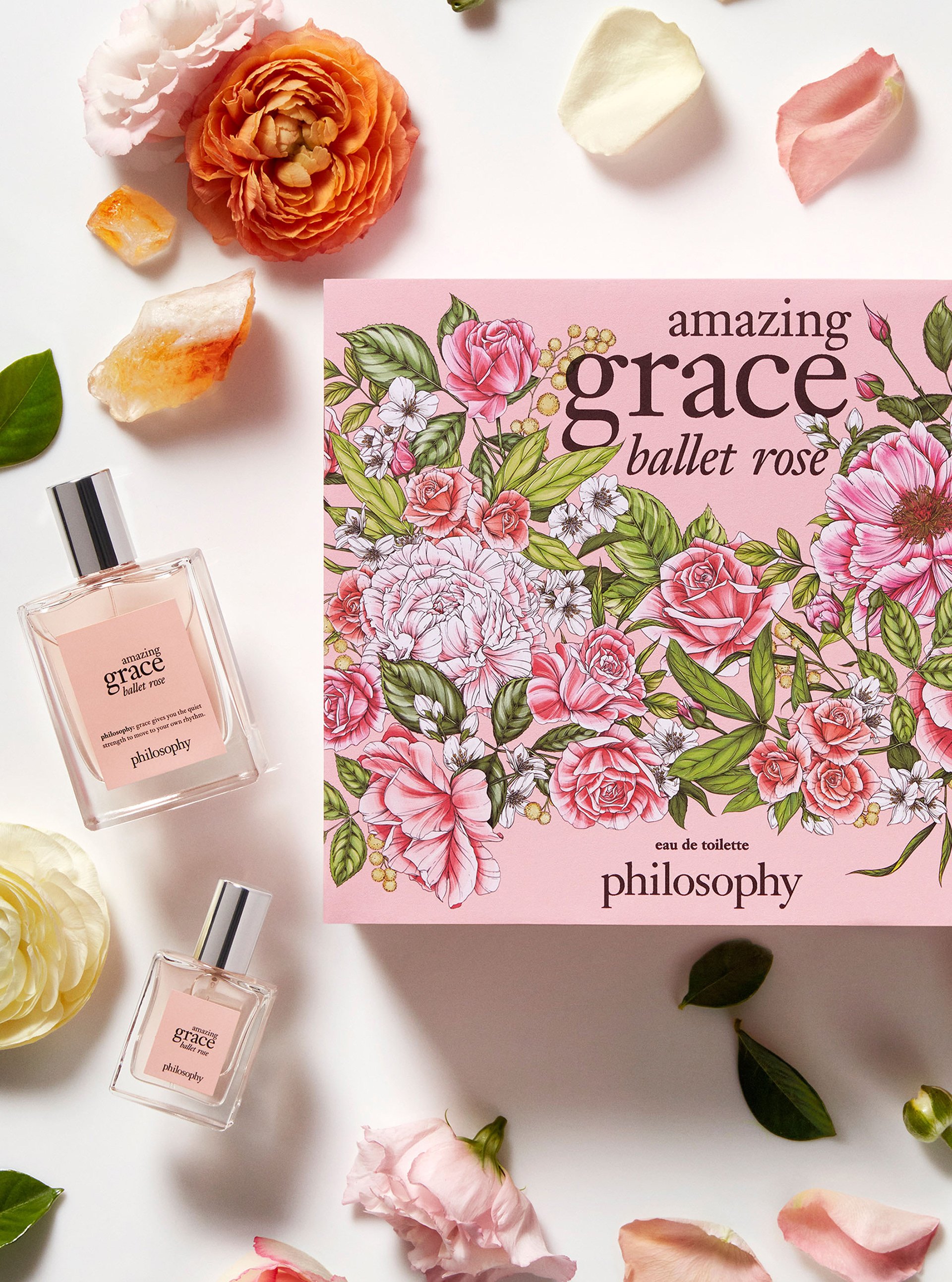 amazing grace ballet rose by philosophy, product illustration by packaging artist Maggie Enterrios