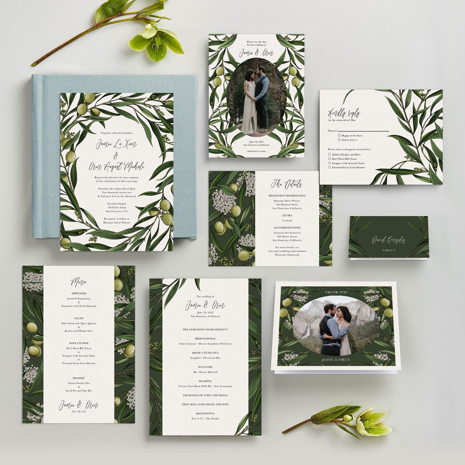 Serena Collection of Zola wedding invitations by professional illustrator Maggie Enterrios