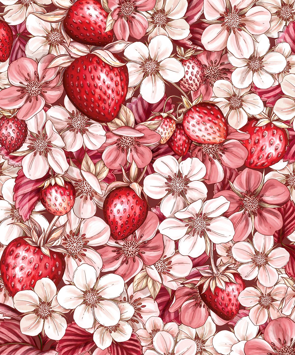 Strawberries and strawberry blossoms by Maggie Enterrios for Publix ice cream Marry Me Strawberry