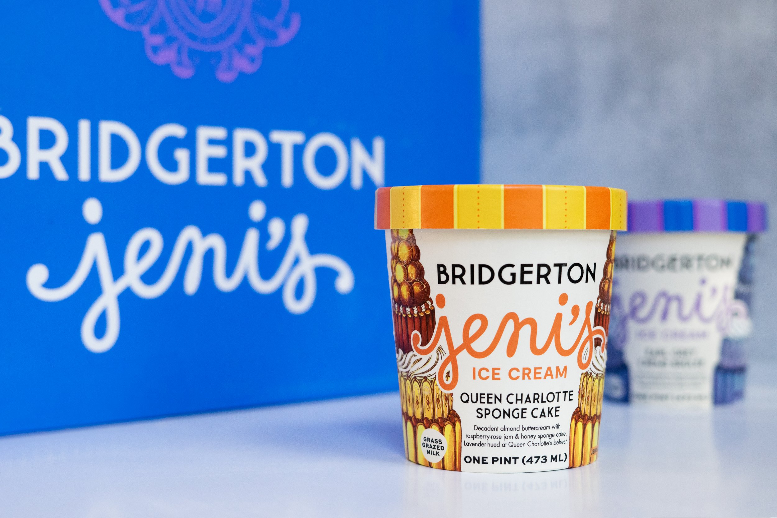 Regency-inspired illustrated packaging for Jeni’s Bridgerton ice cream collaboration by Maggie Enterrios