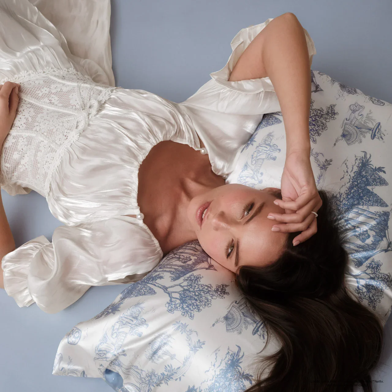 Illustrated toile pillowcase for Kitsch Bridgerton collaboration drawn by Maggie Enterrios pattern designer