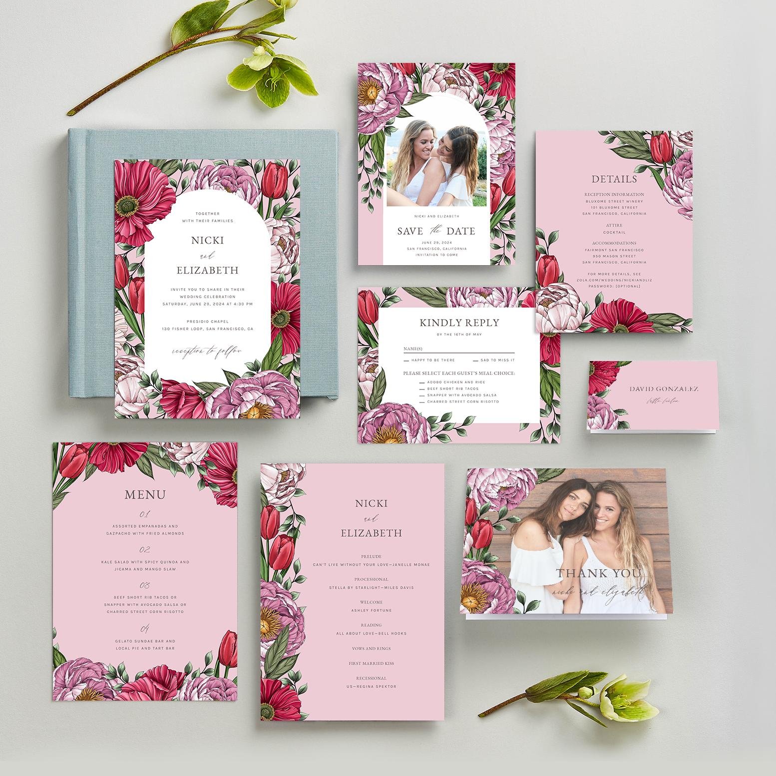 Granger Vibrant Collection of Zola wedding invitations by professional illustrator Maggie Enterrios