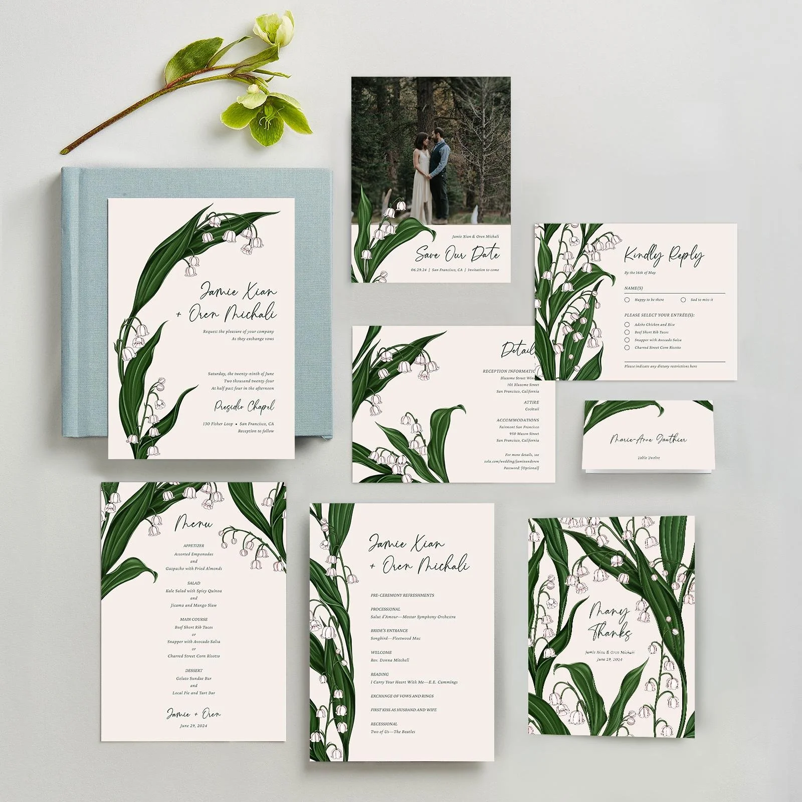 Cora Collection of Zola wedding invitations by professional illustrator Maggie Enterrios