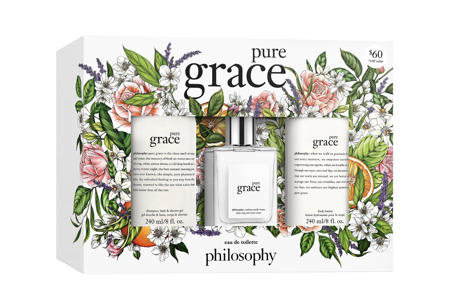 pure grace by philosophy, product illustration by packaging artist Maggie Enterrios