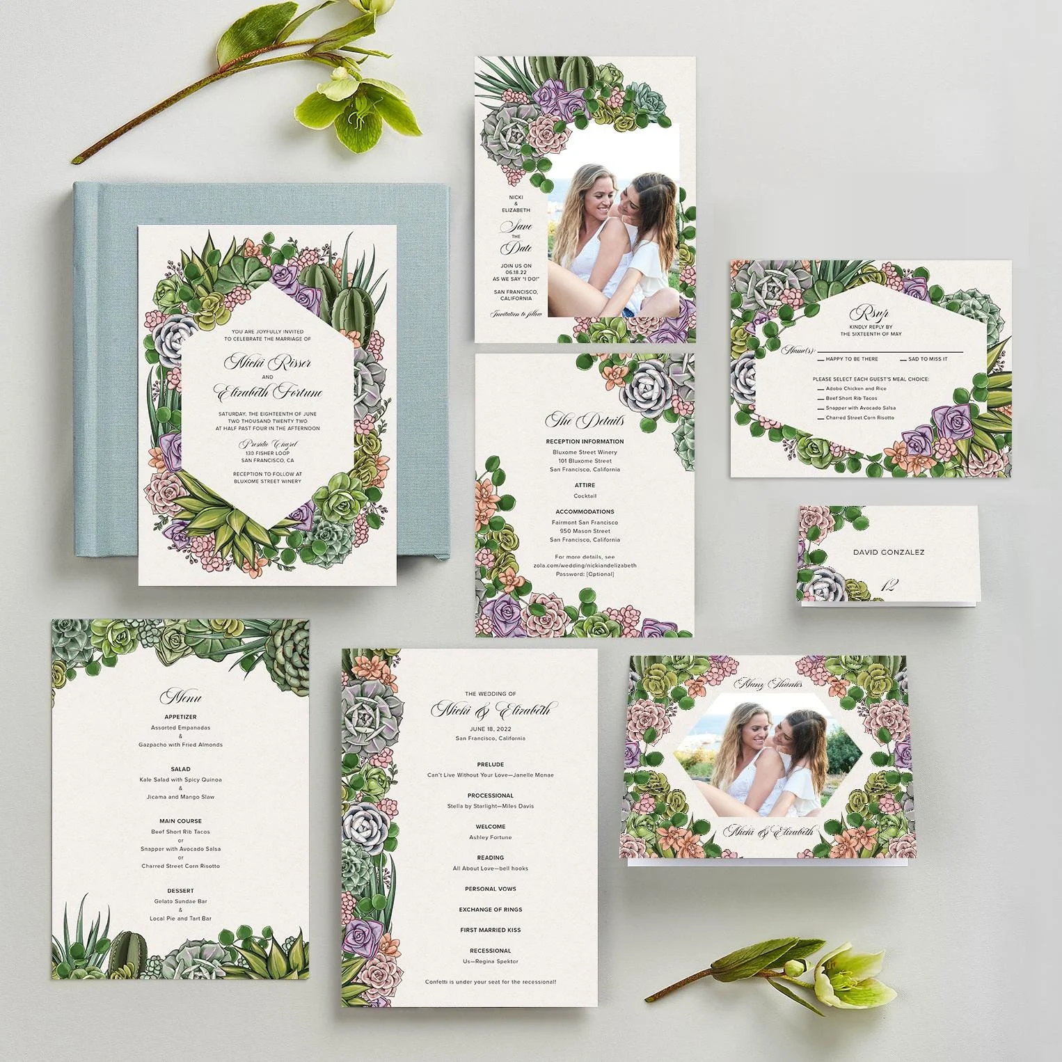Patencio Collection of Zola wedding invitations by professional illustrator Maggie Enterrios