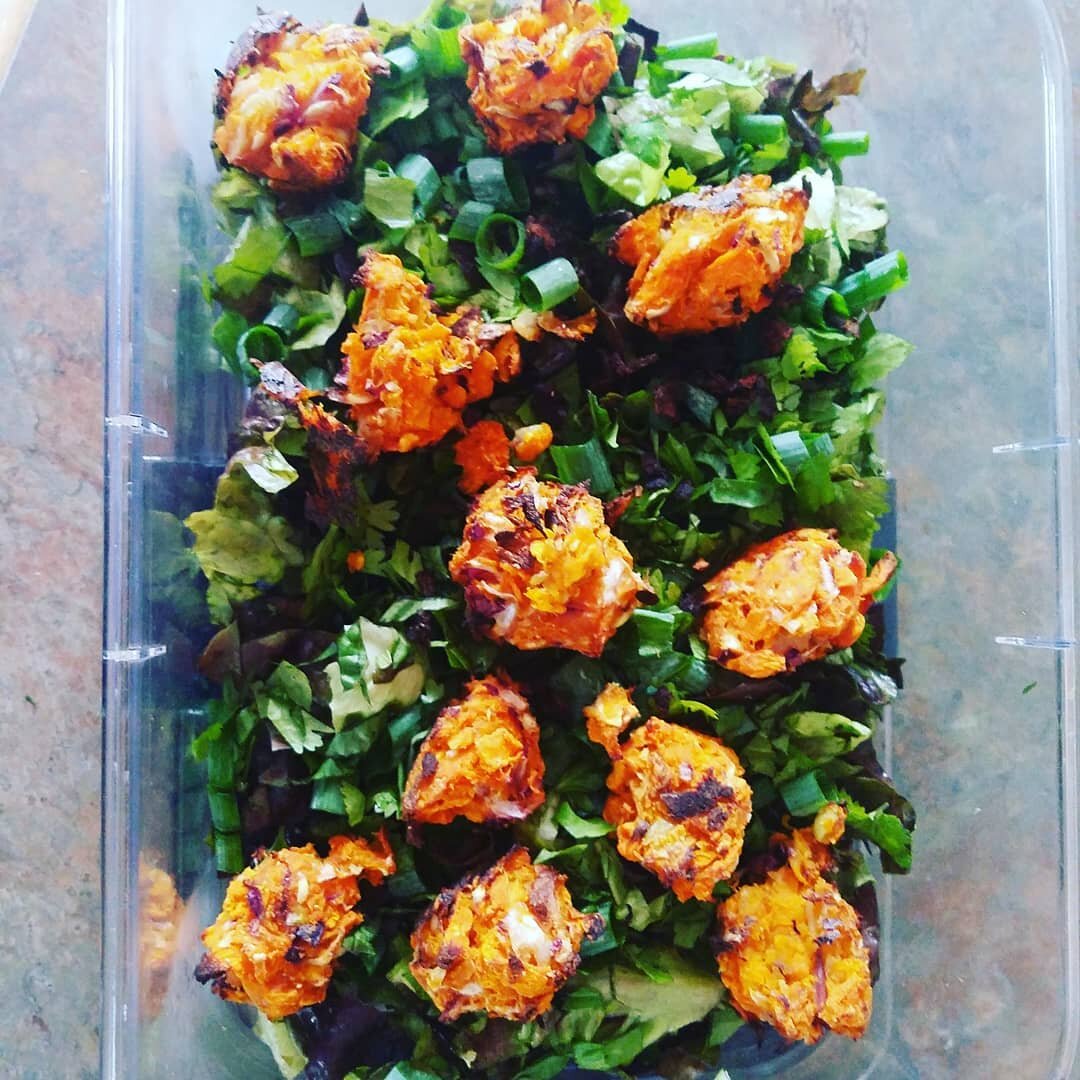 Day 2 Lunch: Butternut Squash Falafel salad with oil free dressing!