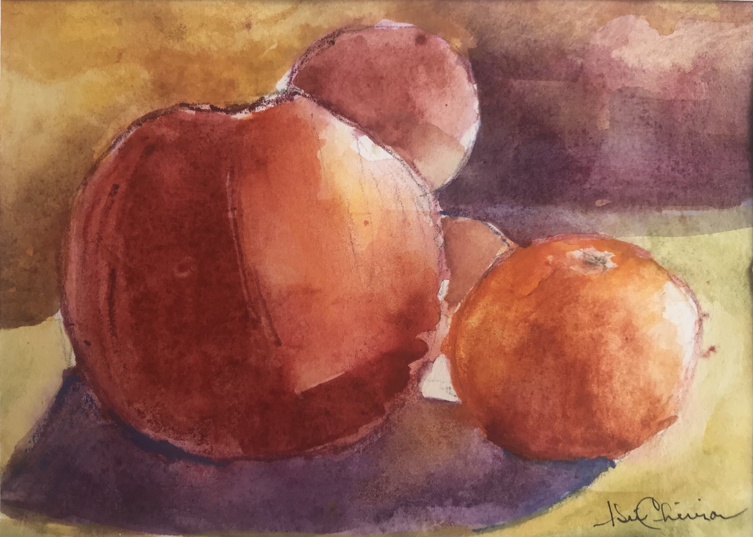 Still Life with Apple - Watercolor 7.5"x5"