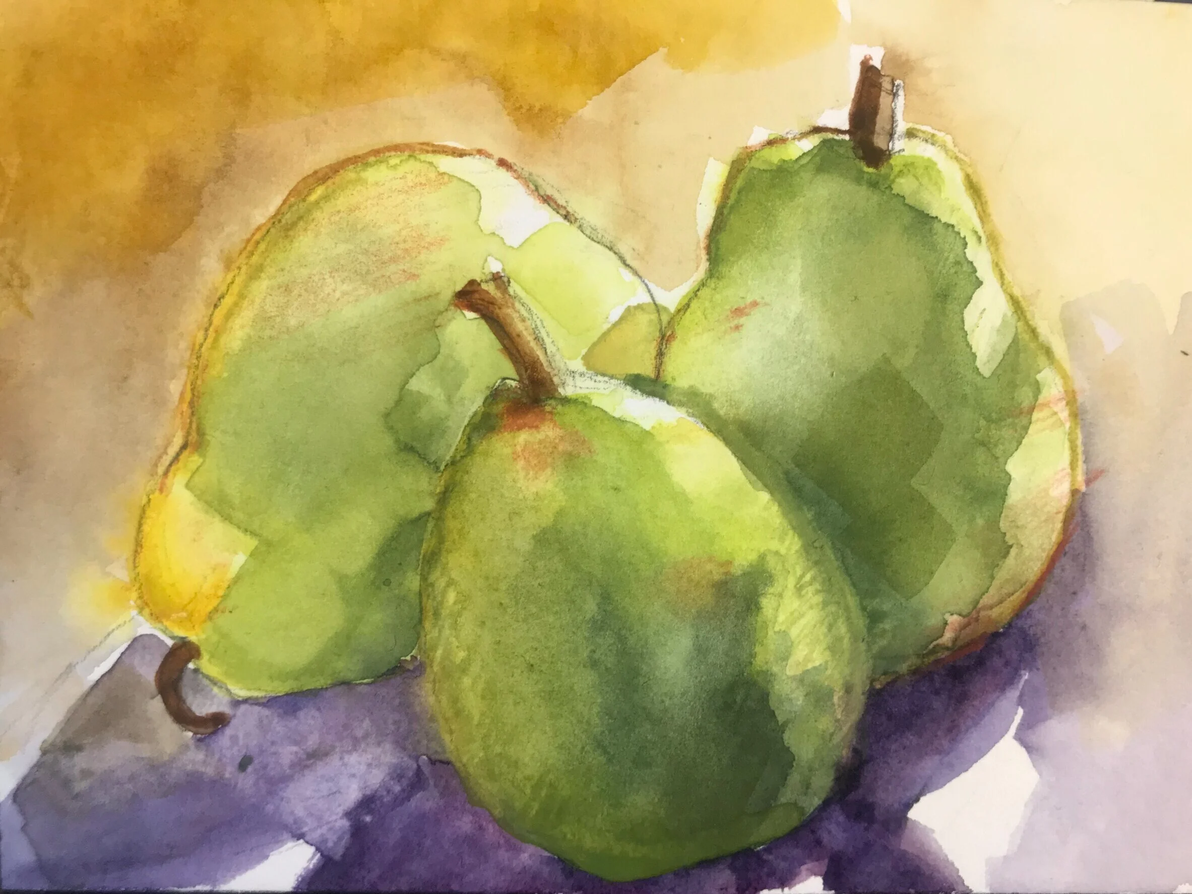 Pear Trio - Watercolor 5"x 7.5"