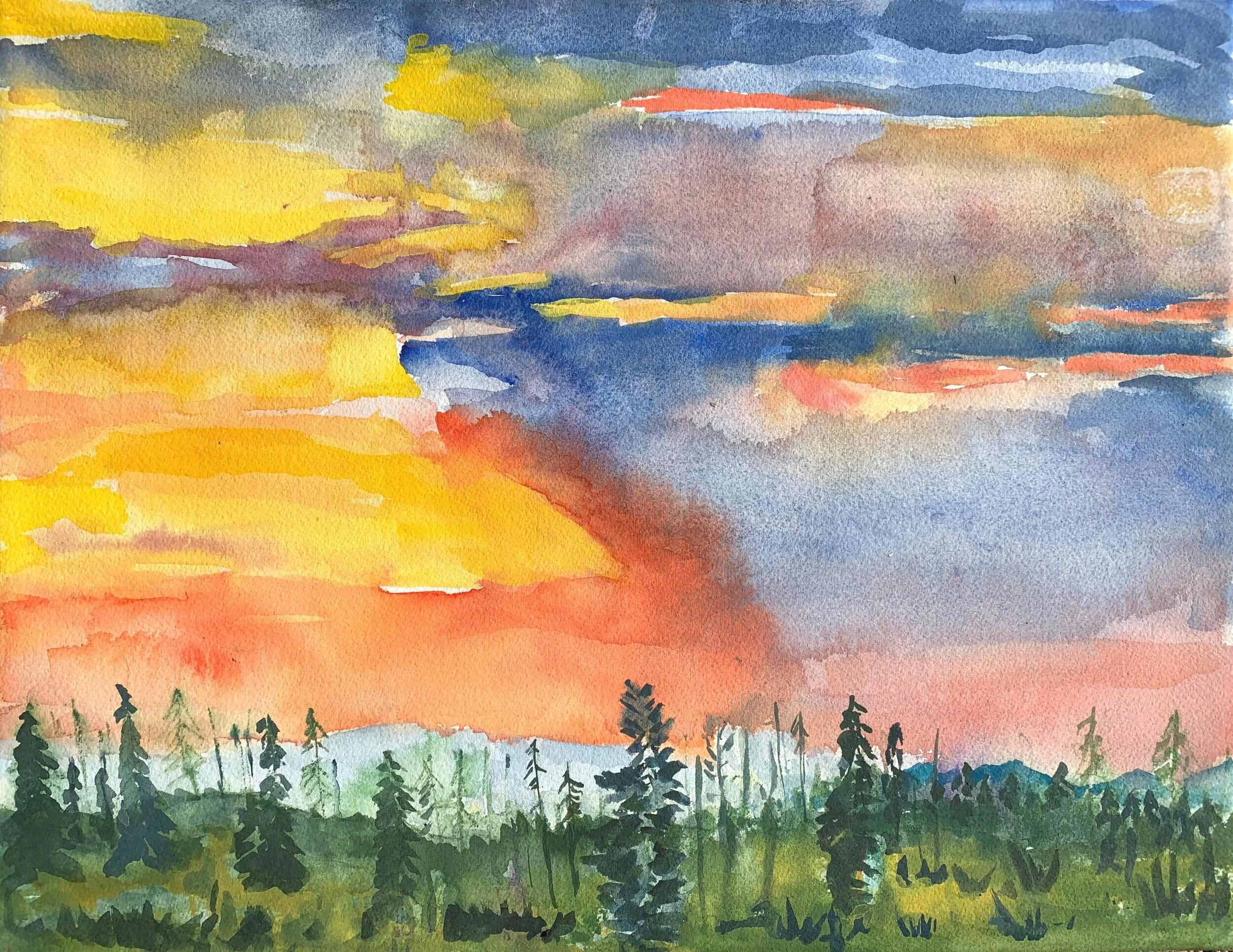 Colorado Sunset - Watercolor 17"x13"