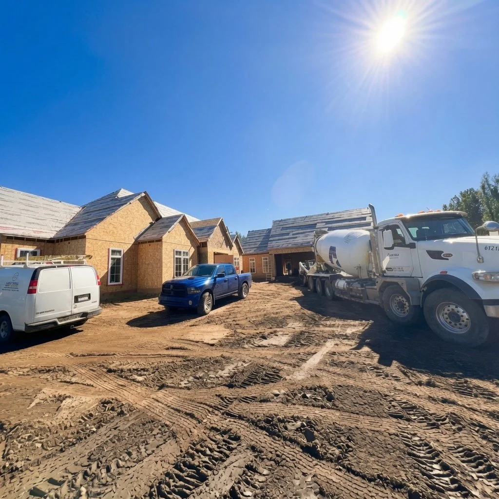 ☀️ Garage floor going down on a picture-perfect Grande Prairie day! Framing's up, roof wrapped, windows in &mdash; this custom home is really coming together. 🏡
See more &amp; start your own build 👉 www.blackrockhomes.ca

#GrandePrairie #CustomHome