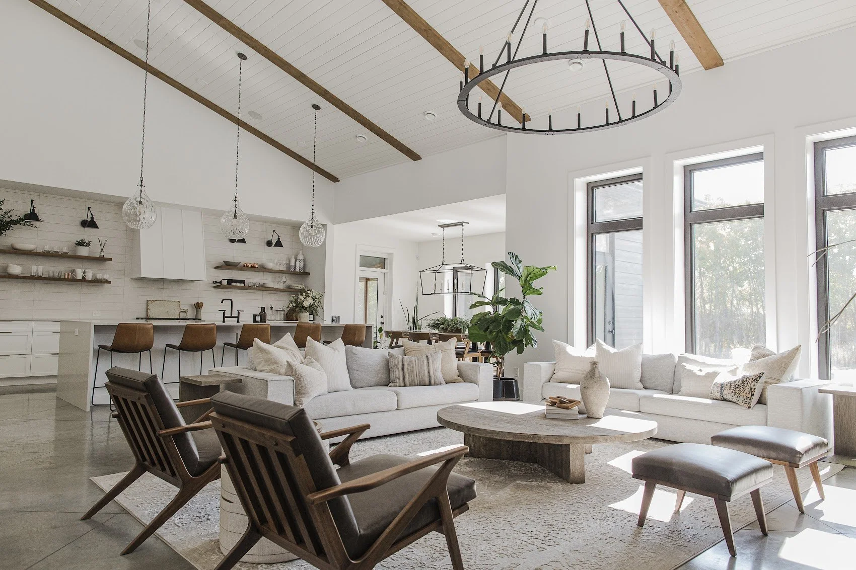 Open-concept great room in a Grande Prairie custom home builder acreage home