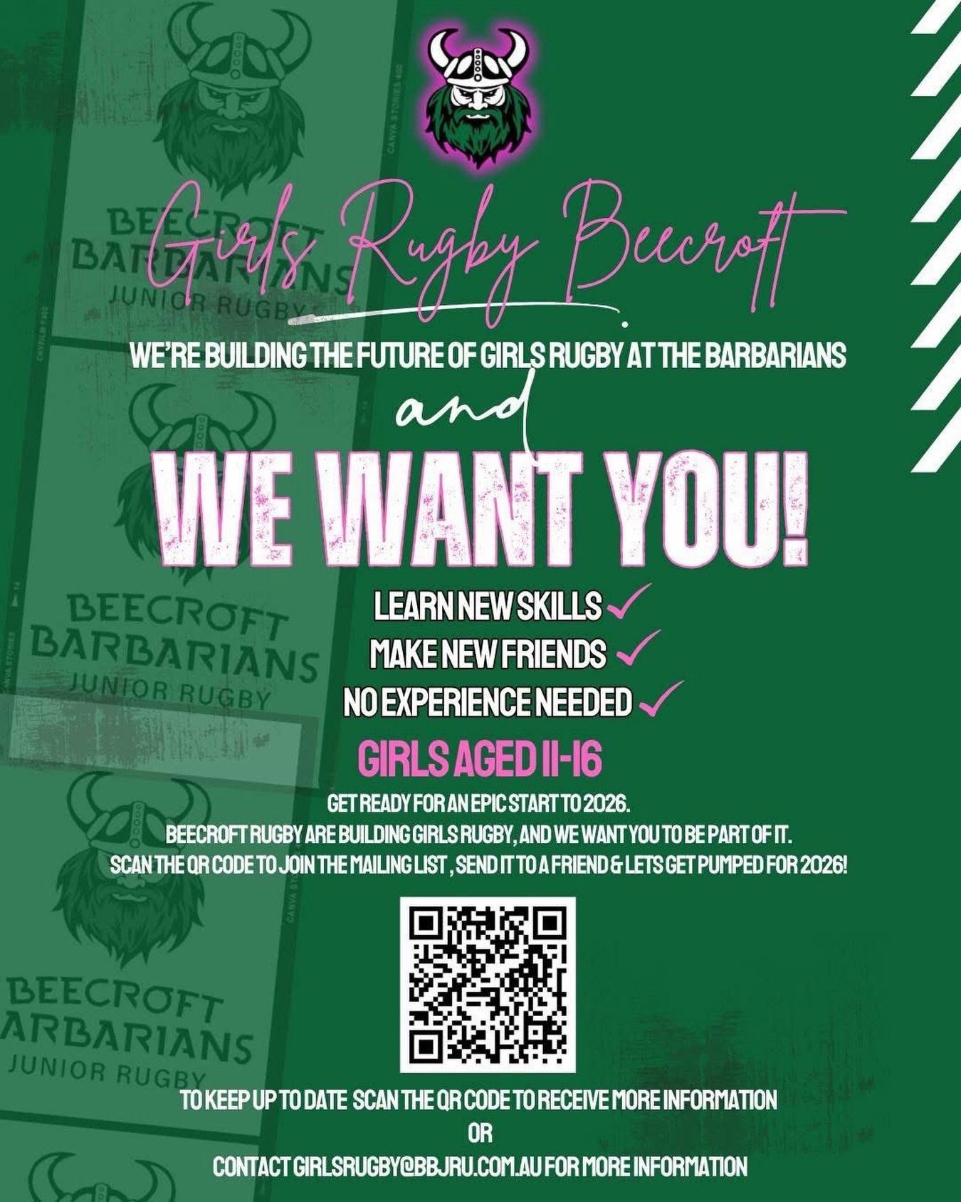 💚 2026 IS HER YEAR! 💛
The Beecroft Barbarians Girls Rugby Program is gearing up &mdash; and we&rsquo;re looking for girls aged 8&ndash;11 for TriTag (non-contact) and girls aged 12&ndash;16 ready to step into contact rugby and be part of something 