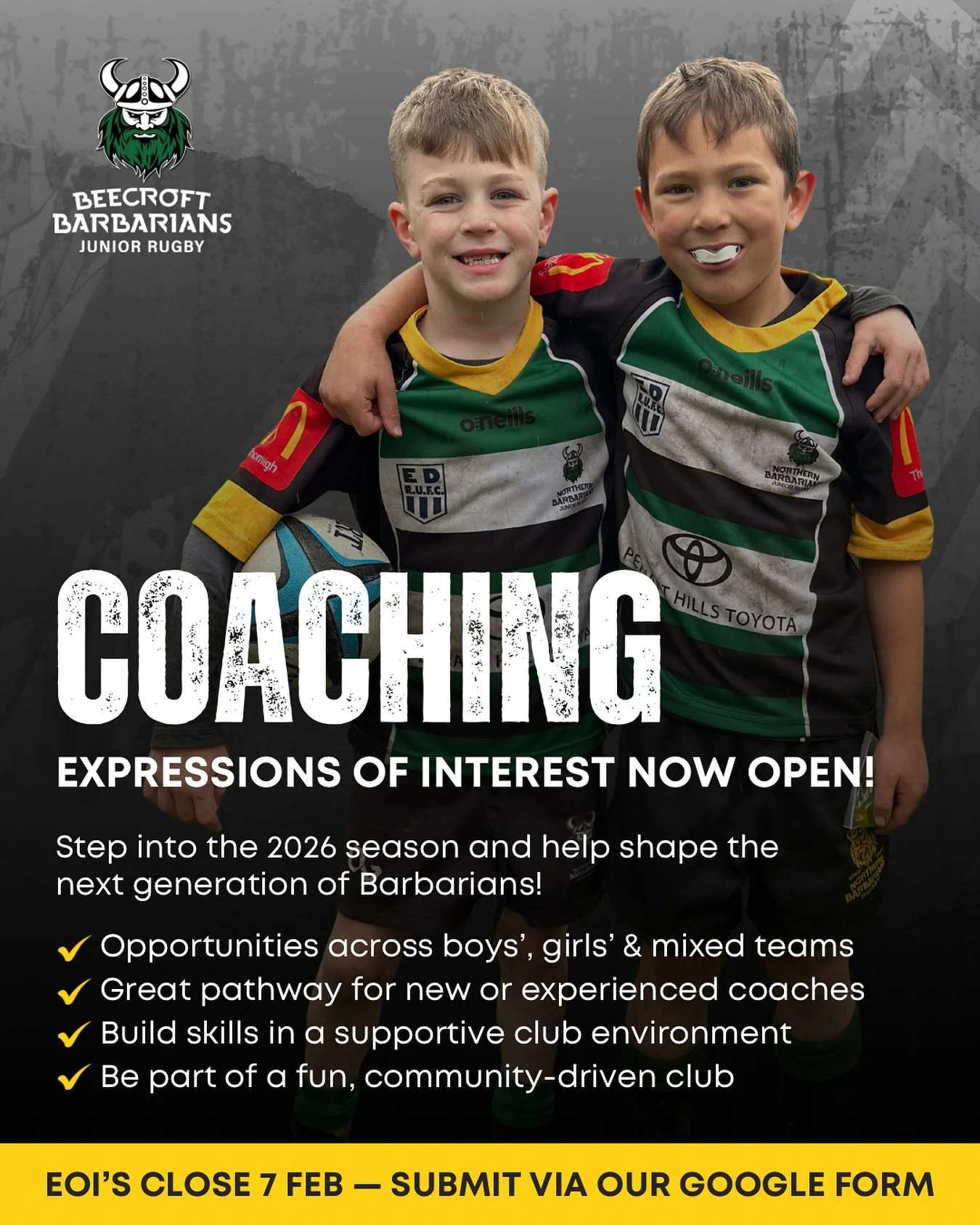 Want to coach rugby in 2026?
We are looking for fun and engaging coaches!

Beecroft Barbarians Junior Rugby Club &ndash; Coach Expression of Interest

We&rsquo;re a small village rugby club based at Pennant Hills Oval, looking for enthusiastic, commu