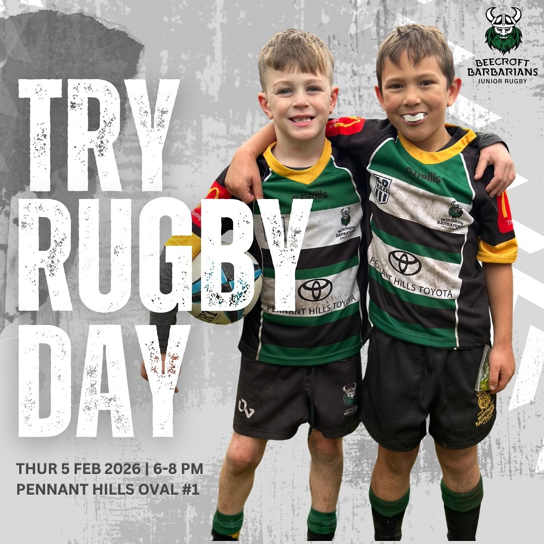 COME TRY RUGBY WITH BEECROFT BARBARIANS!

📅 Thursday, February 5th | 6-8 PM
📍 Pennant Hills #1 Oval

It&rsquo;s a FREE event &ndash; come along and join the fun!

What&rsquo;s on:

🏉 Meet the pros &ndash; Our top coaches from NSW Rugby are ready t