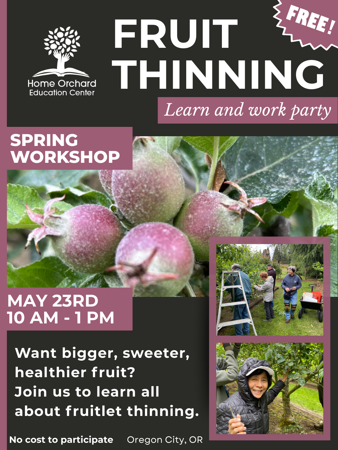 FREE Fruitlet-Thinning Learn/Work Party! Saturday, May 23rd, 2026 10am-1pm