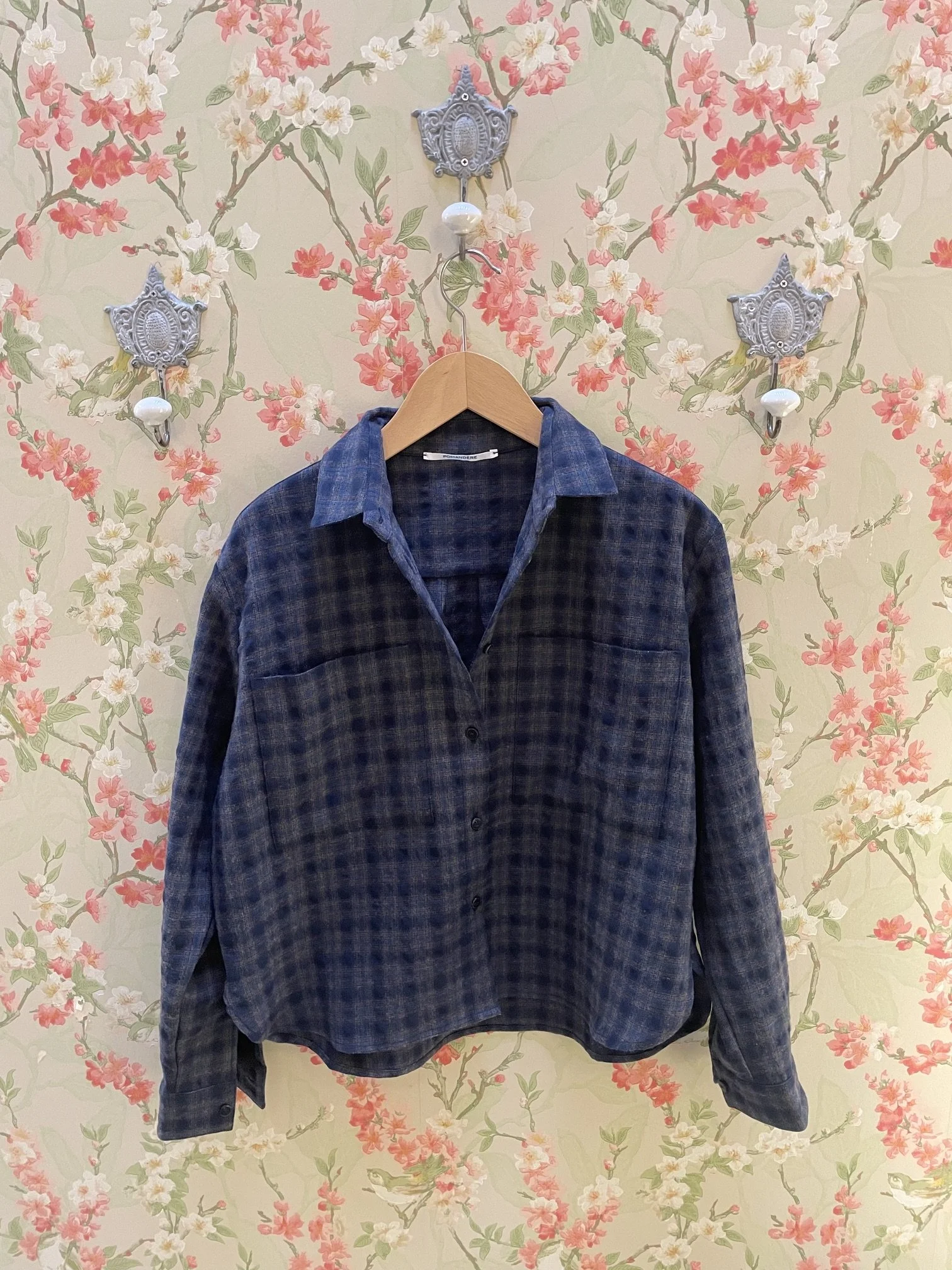 Nouveau ! POMANDÈRE Chemise À Carreaux 9279 Bleu Marine
