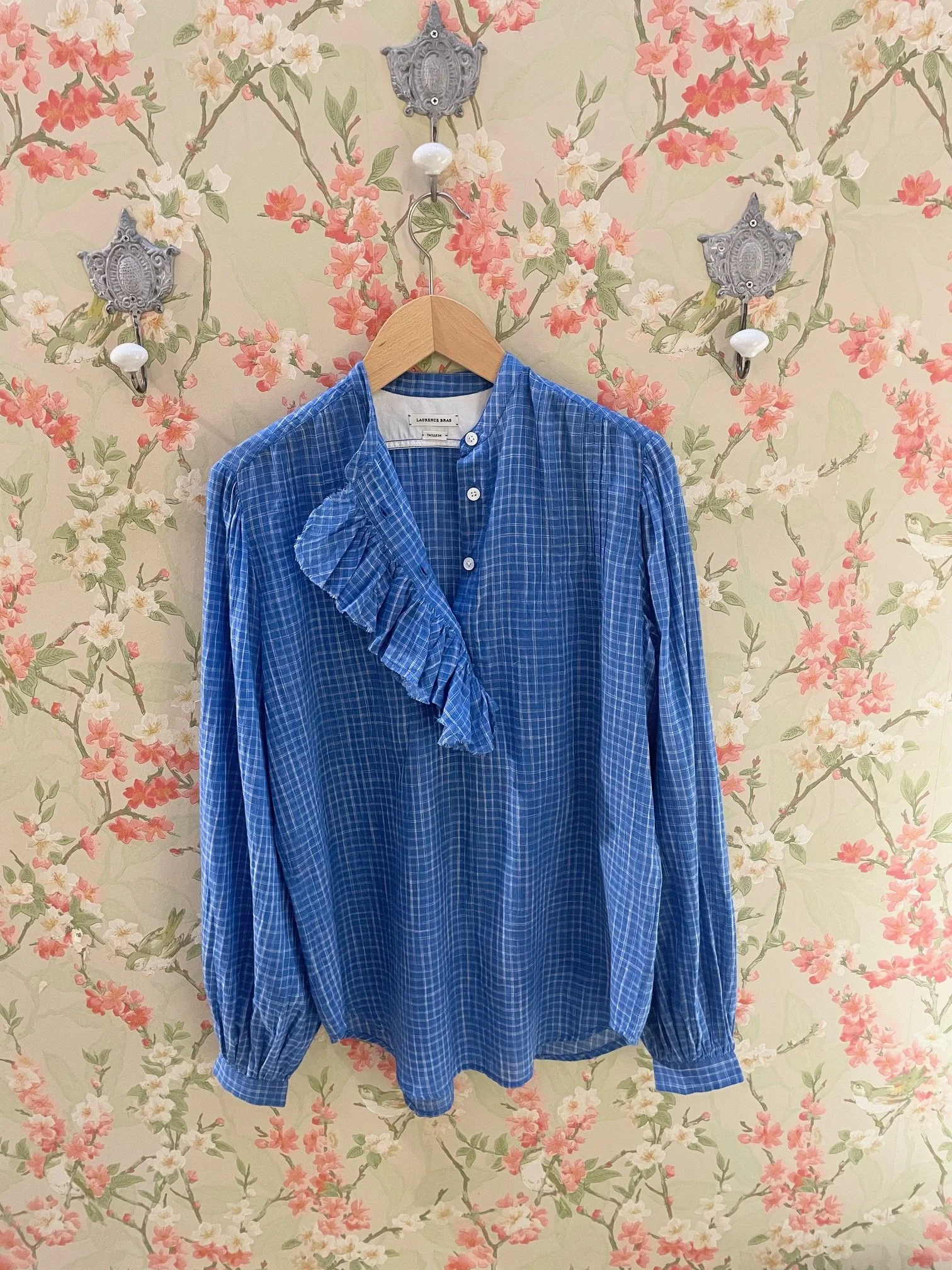 Nouveau ! LAURENCE BRAS Blouse Fava Blue Checks
