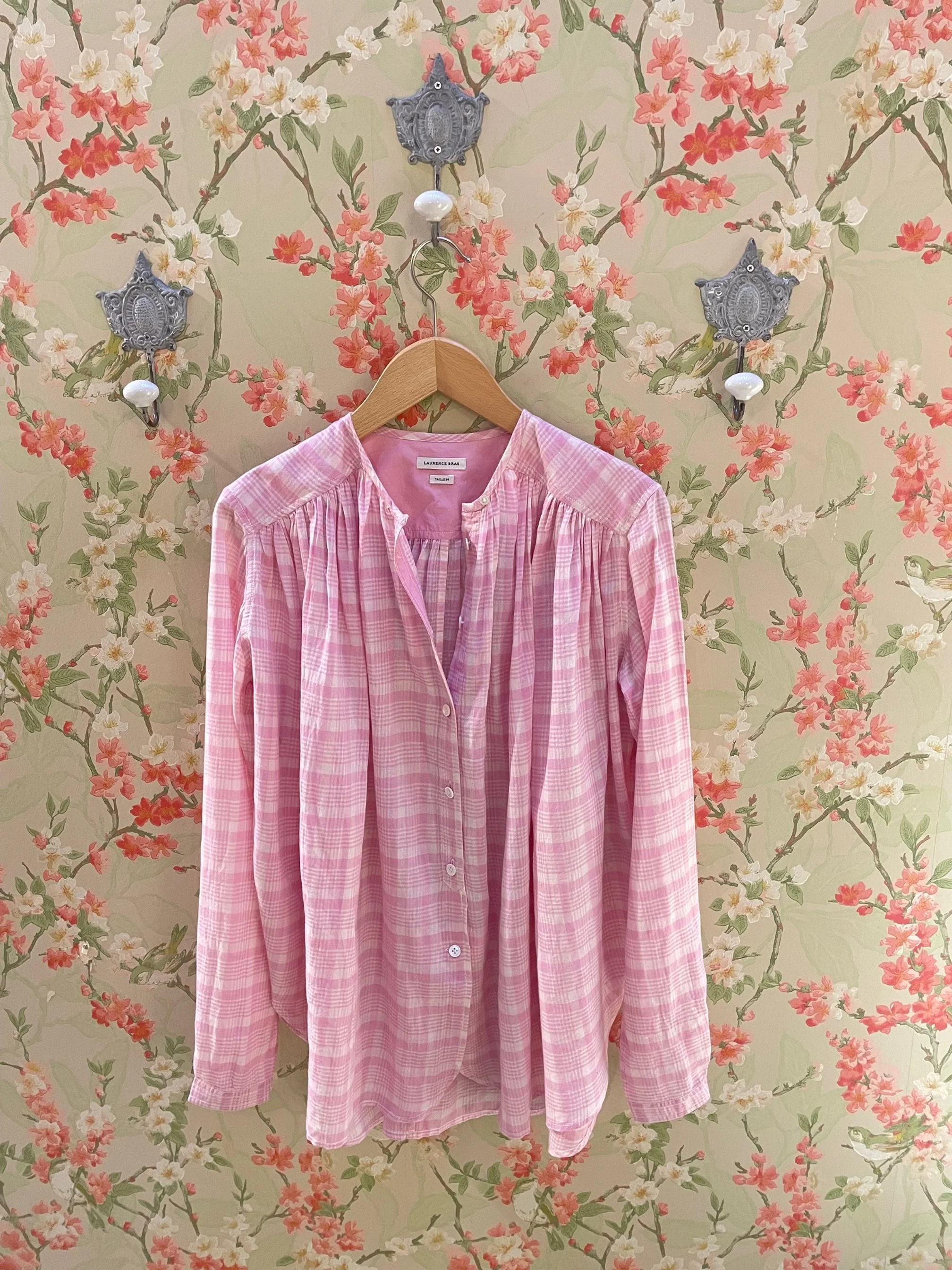 Nouveau ! LAURENCE BRAS Blouse Cigar Pink Checks