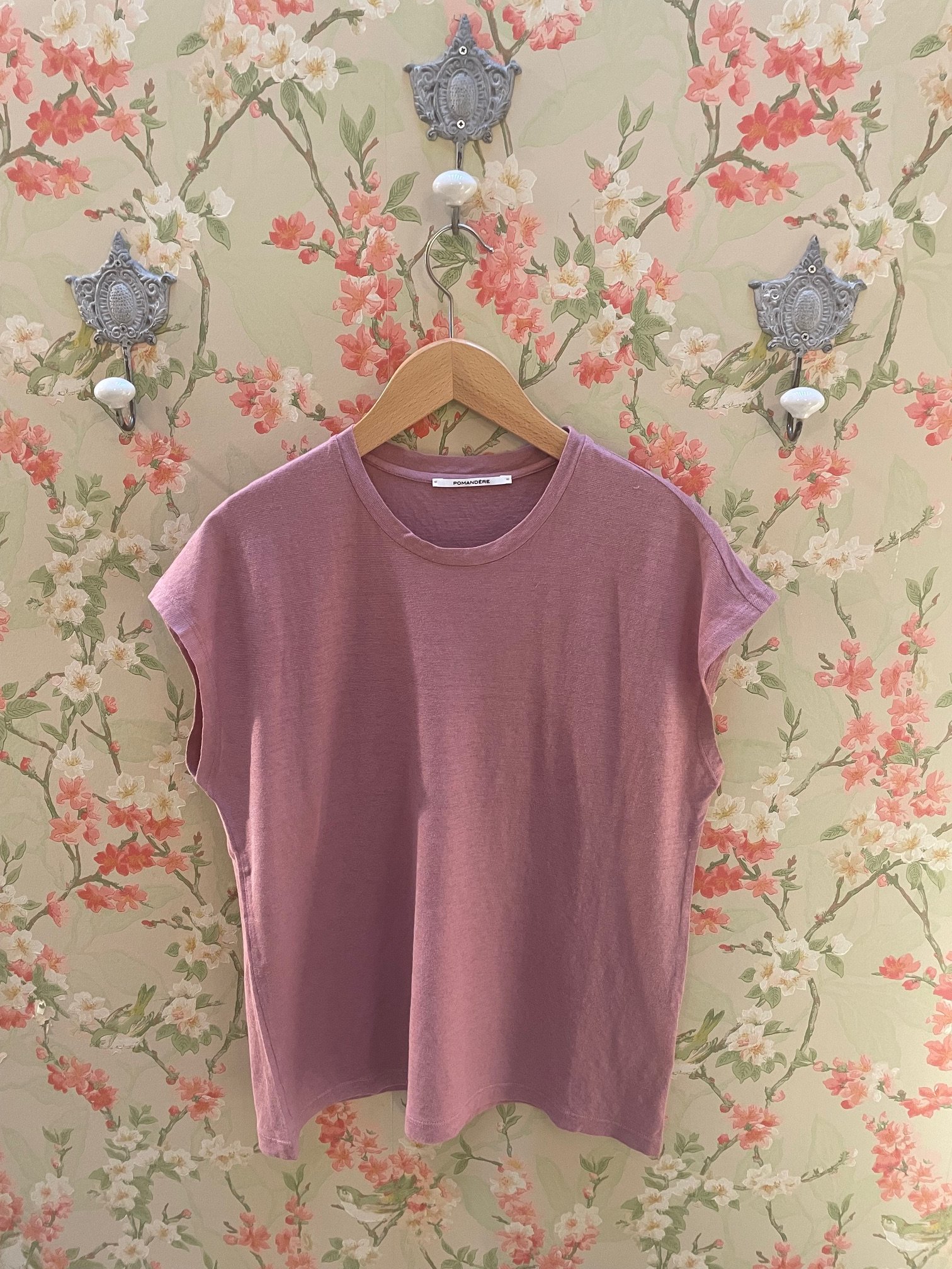 Nouveau ! POMANDÈRE T-Shirt Lin Coton D197 Mauve
