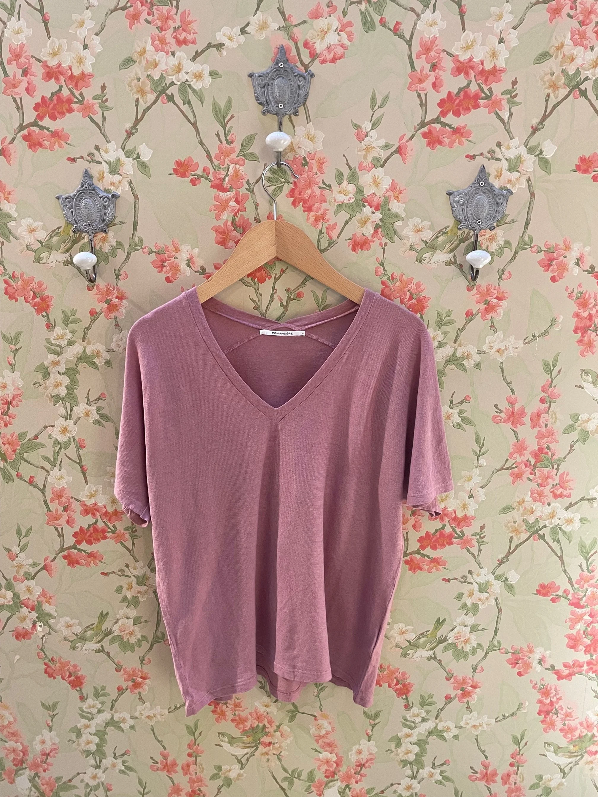 Nouveau ! POMANDÈRE T-Shirt Lin Coton D196 Mauve