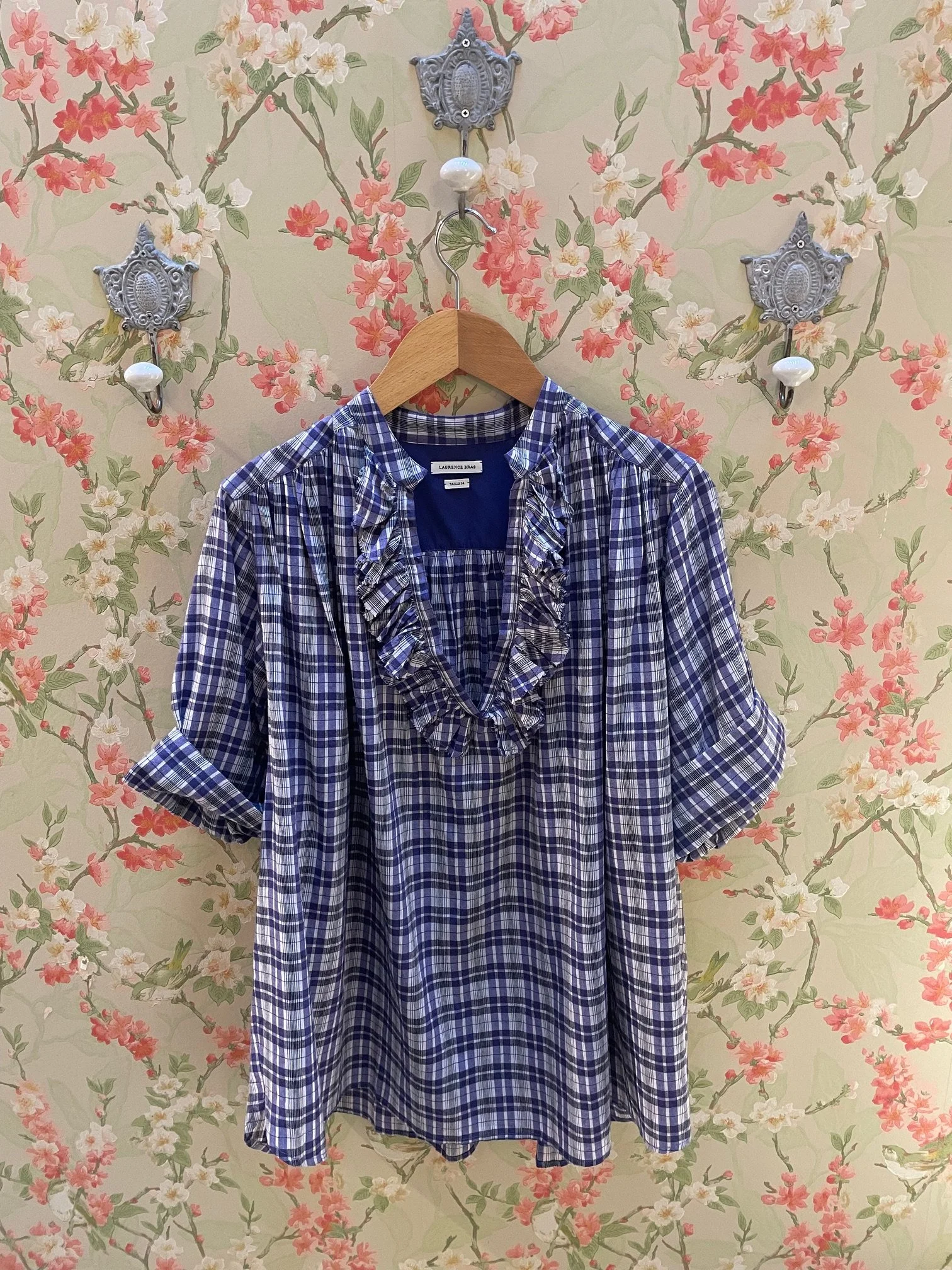 Nouveau ! LAURENCE BRAS Blouse Dida Navy Checks