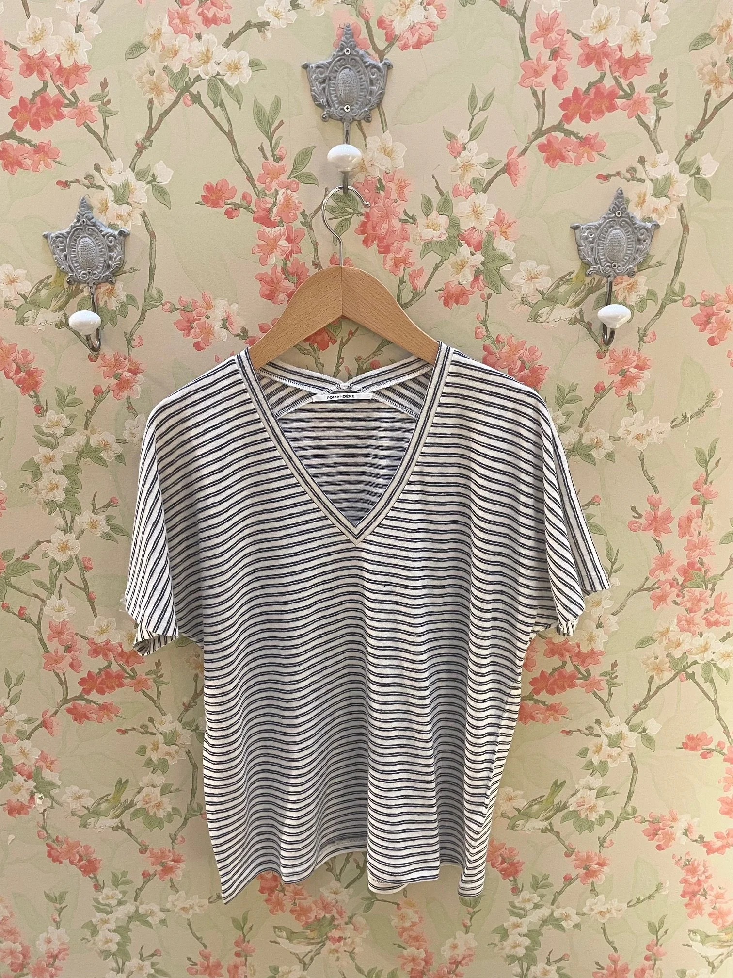 Nouveau ! POMANDÈRE T-Shirt Coton Rayé D196 Navy Blue