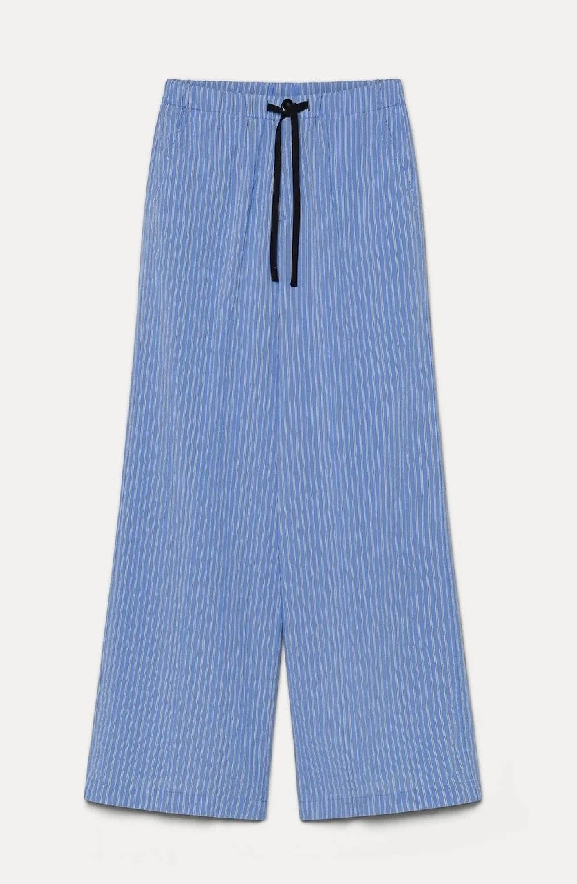 Nouveau ! POMANDÈRE Pantalon 7215 Fluide Rayé Light Blue