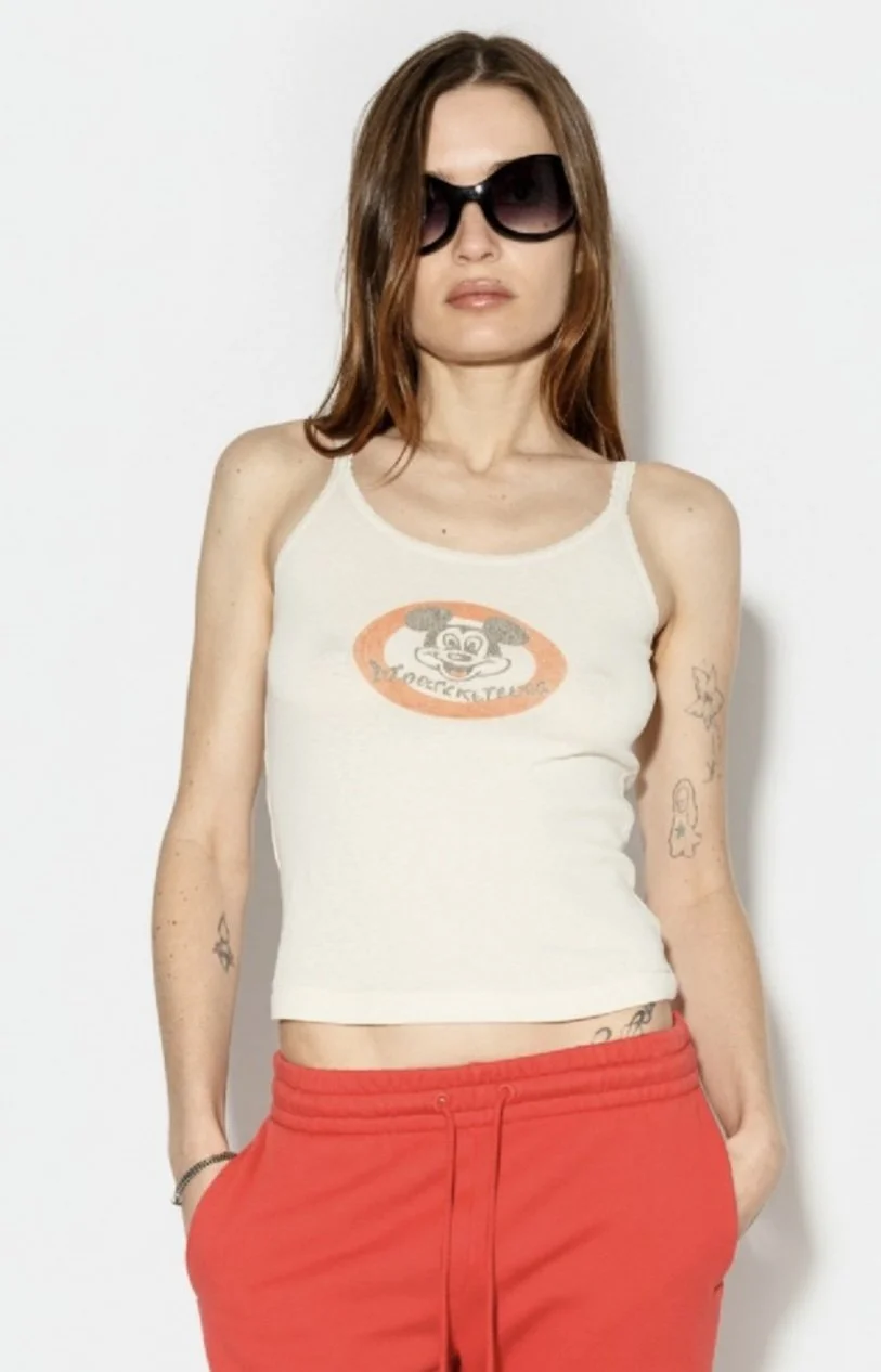 Nouveau ! RE/DONE Top Lace Strap Mouskateers Vintage White