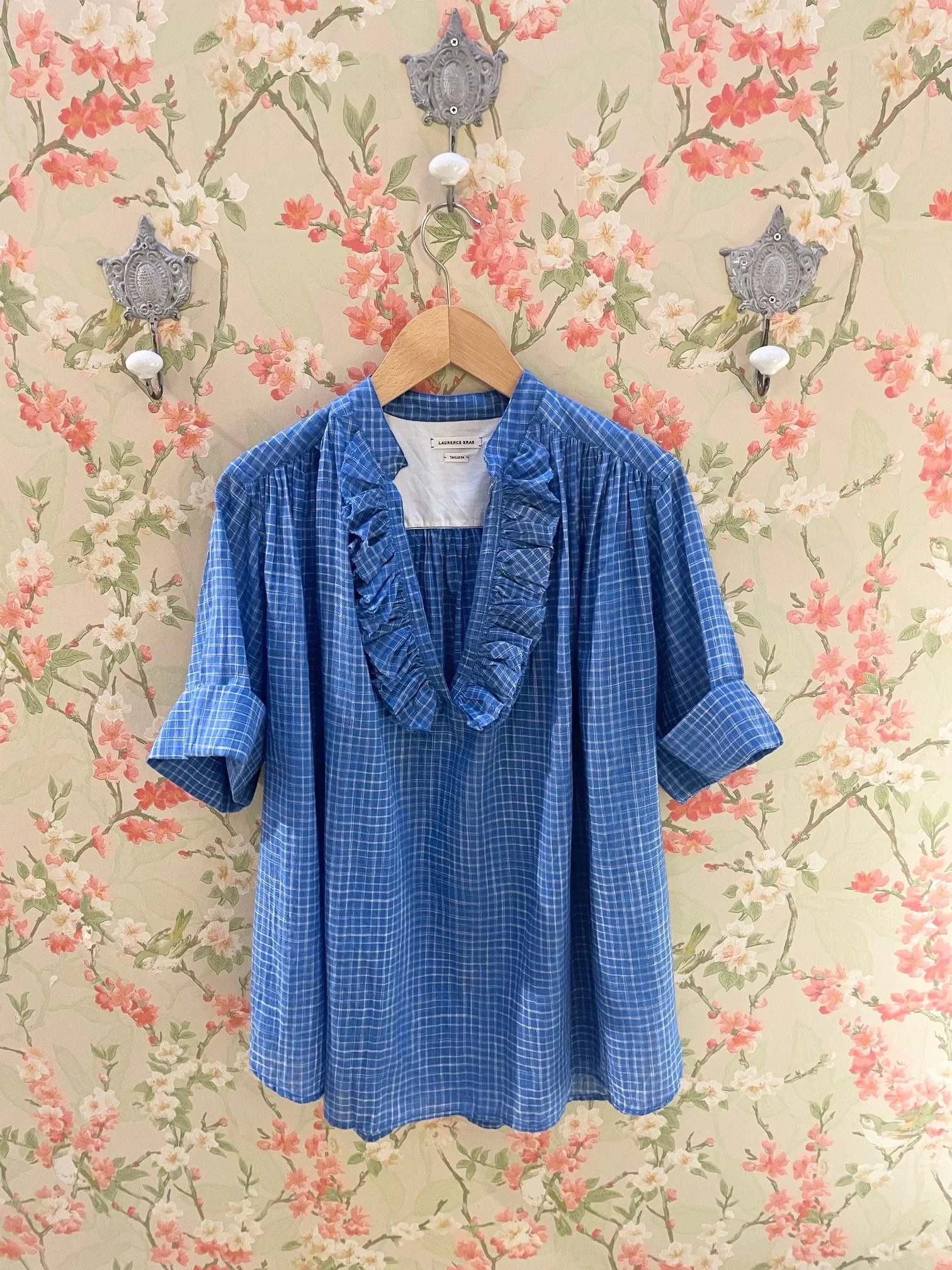 Nouveau ! LAURENCE BRAS Blouse Dida Blue Checks
