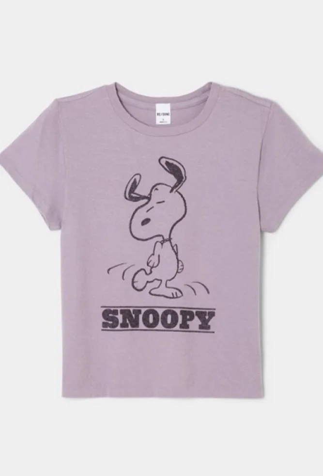 Nouveau ! RE/DONE T-shirt Classic Tee Snoopy Dancing Lavender