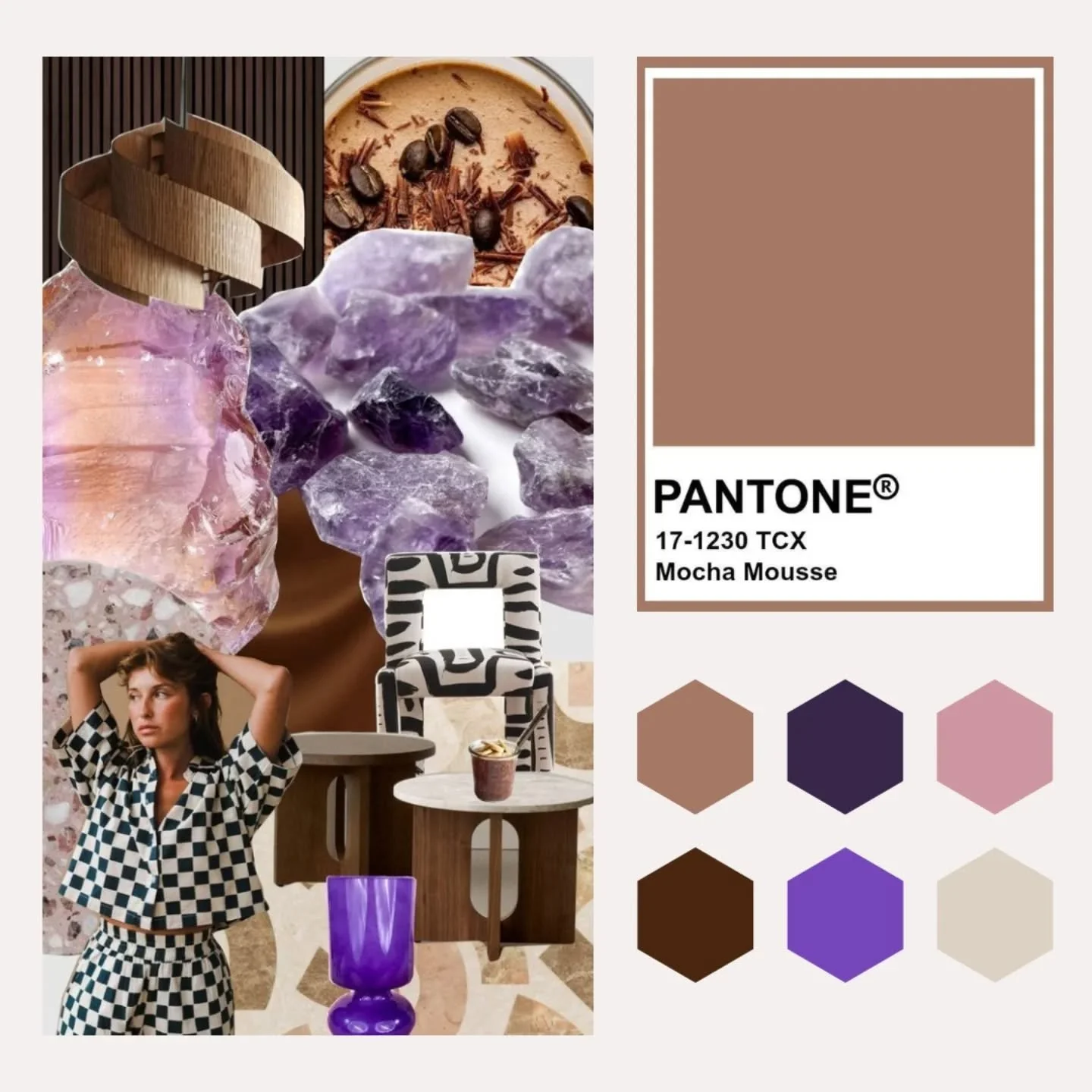 What do you think about the Pantone color of the year 2025?! 
I made two color palette moodboards on the fun @shufflesapp with inspiration of the delicious color that was announced yesterday by @pantone 
Mocha Mousse 🤎 

Which palette do you prefer?