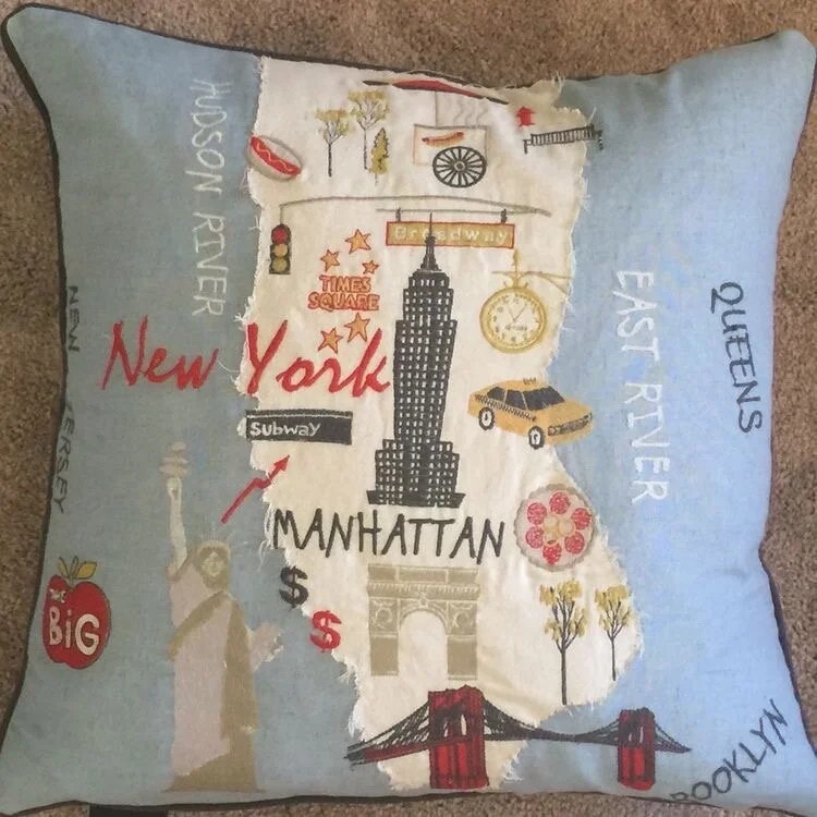 .New York Embroidered Throw Pillow