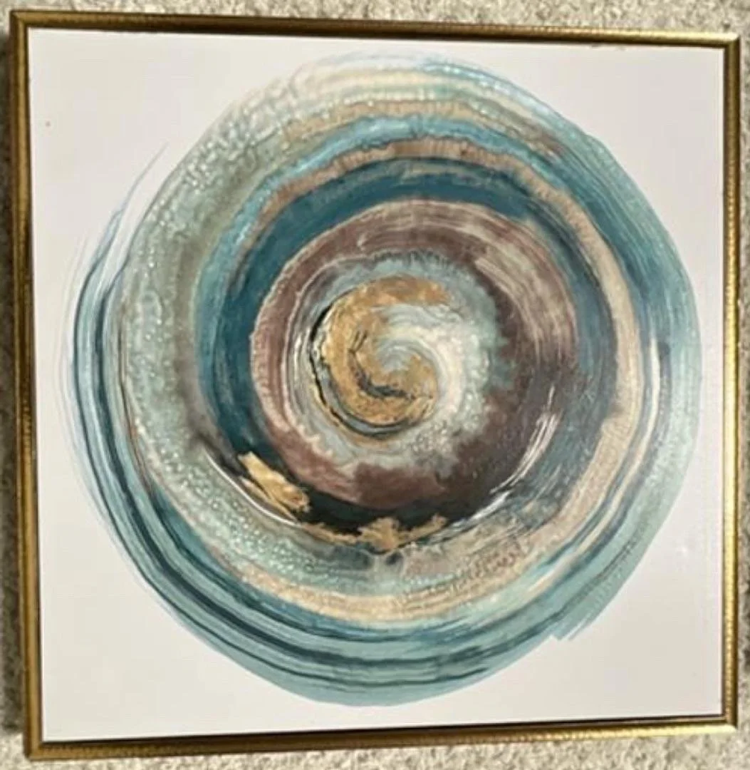 Wide Gold Framed Turquoise Brown Gold Swirl Art
