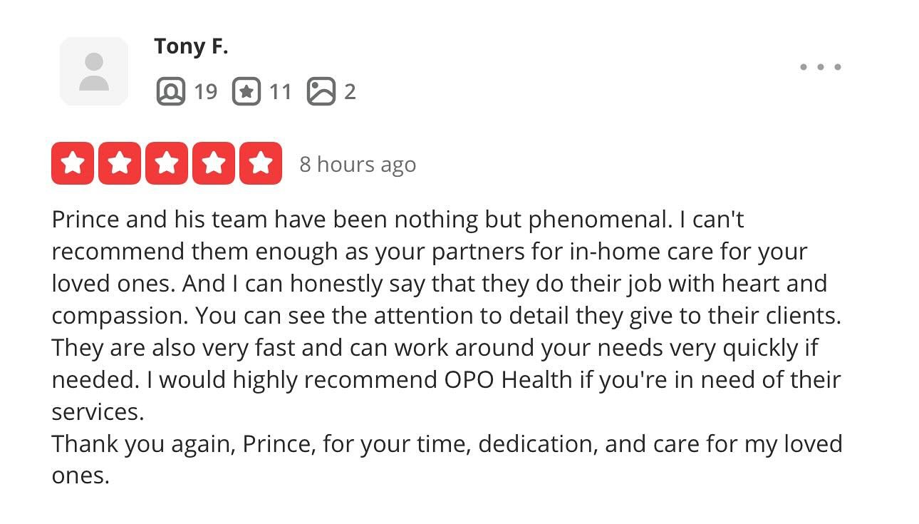 Thank you, Tony, for sharing your experience on #Yelp. We truly appreciate the opportunity to have worked with you in providing the care your loved one needed at home. #PatientExperience #HomeHealthcare #YelpReview