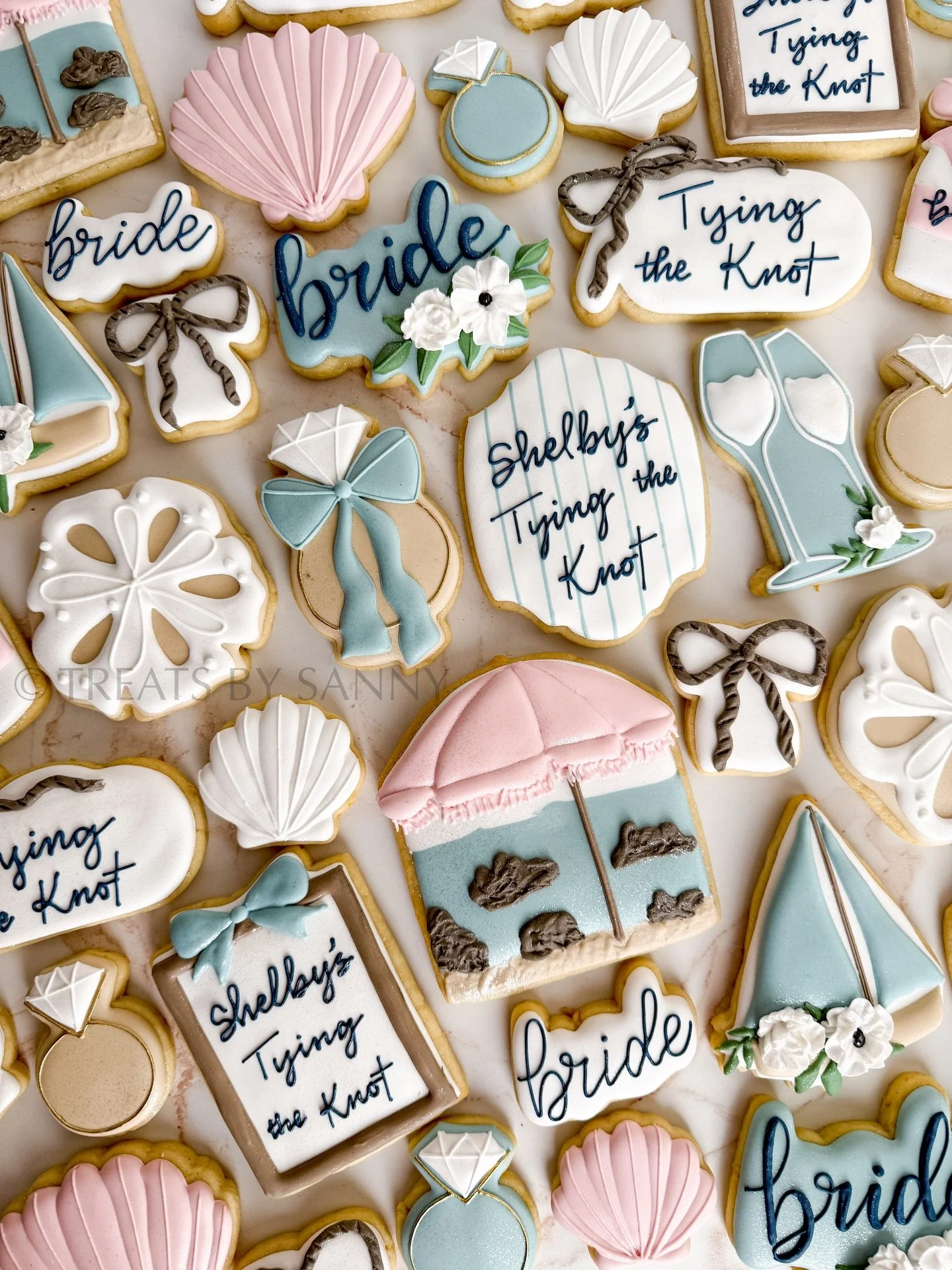 She&rsquo;s tying the knot! ⚓️💙 a fun coastal themed bachelorette cookie set driven all the way to San Diego to celebrate the bride to be! 🤍💍

#bacheloretteparty #weddingcookies #decoratedsugarcookies