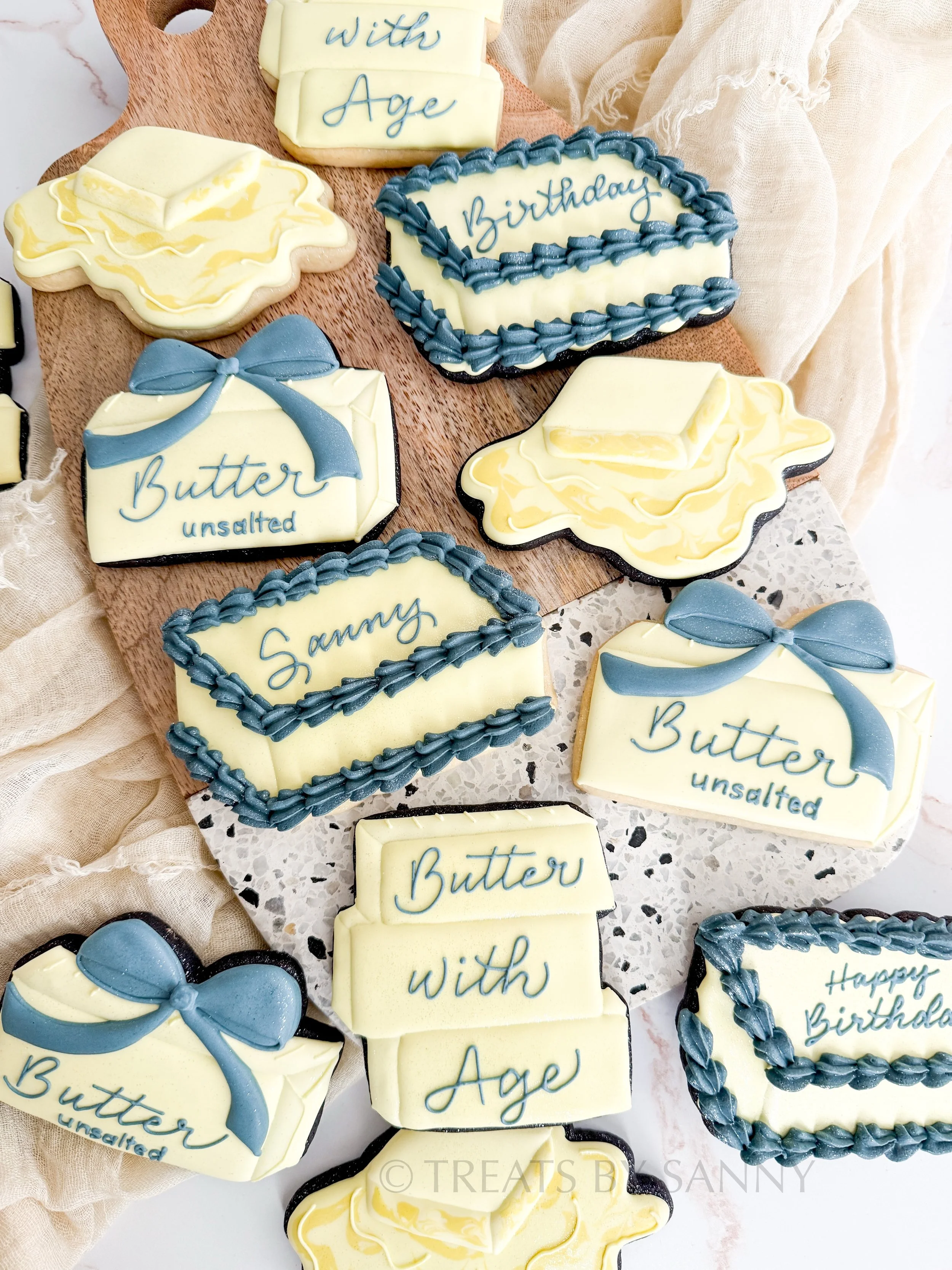 Life gets busy, but BUTTER late than never to share my belated birthday cookies! 🧈✨ this was a fun collaboration with @wildflourbakeryla to decorate these &ldquo;Butter with Age&rdquo; designs Hannah made for my birthday! Drop a 🧈 in the comments i