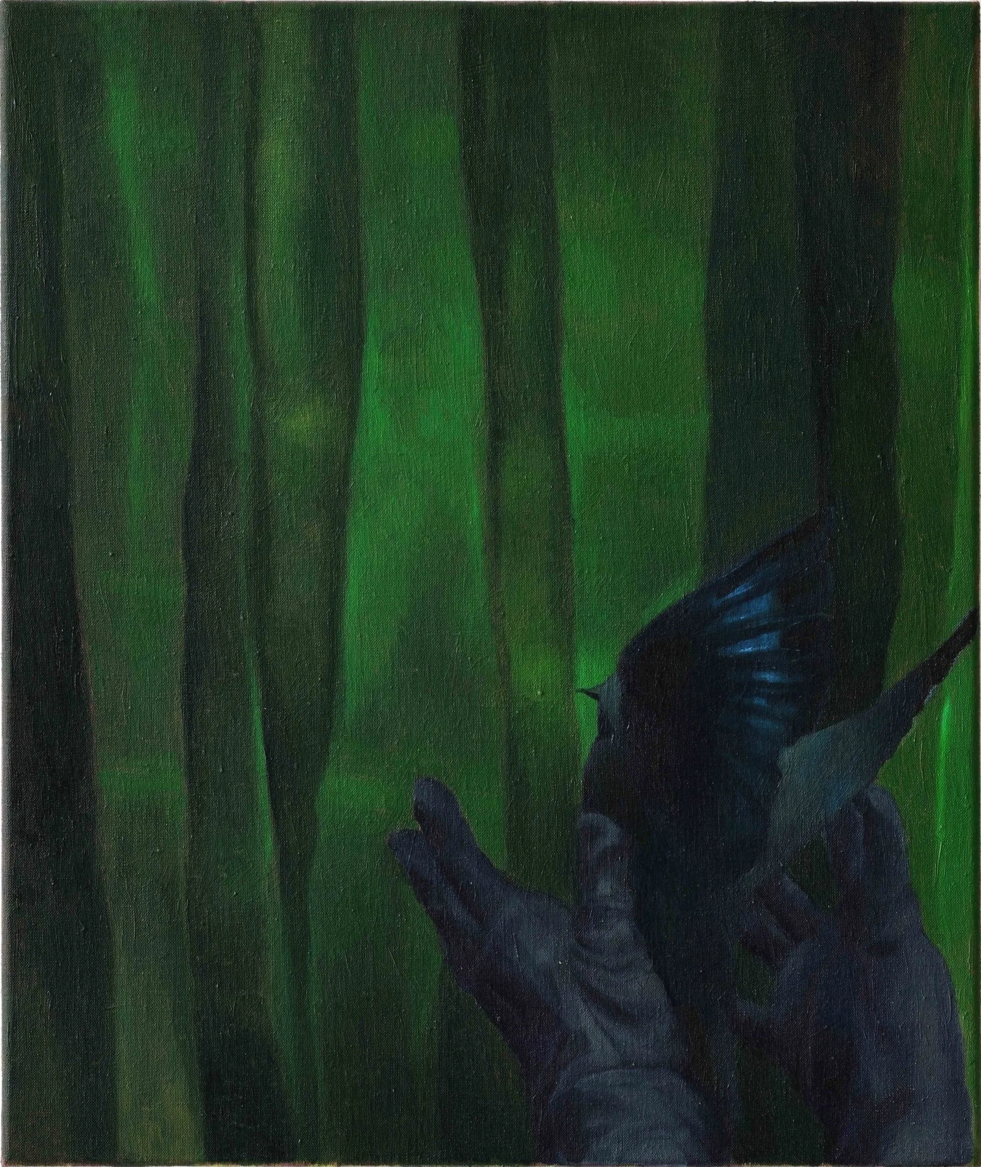 Alessandro Fogo,  Black Dove , 2022, Oil on linen, 23 5/8 x 19 3/4 inches, 60 x 50 cm