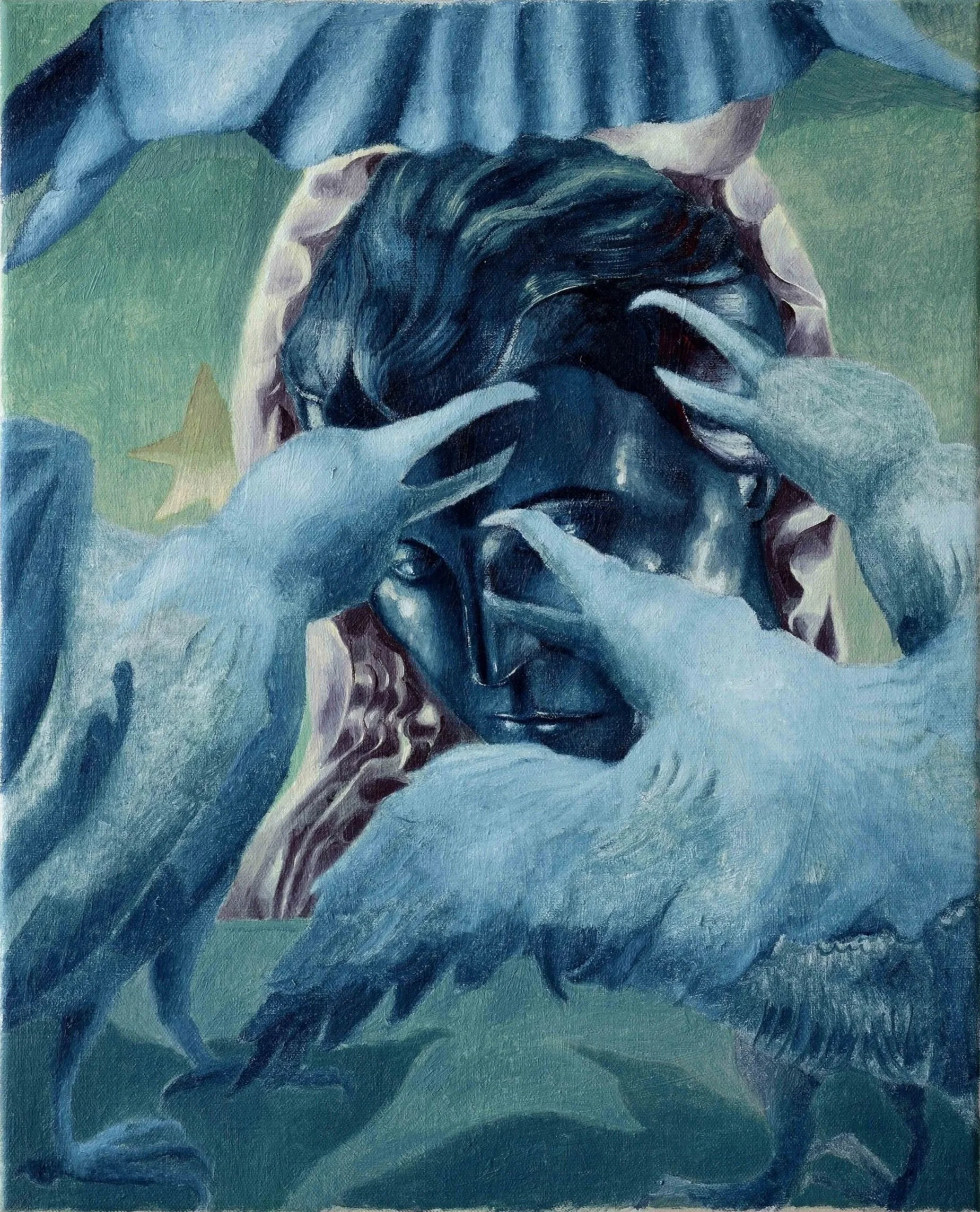 Alessandro Fogo,  Black madonna and white crows , 2021, Oil on linen, 19 3/4 x 15 3/4 inches, 50 x 40 cm