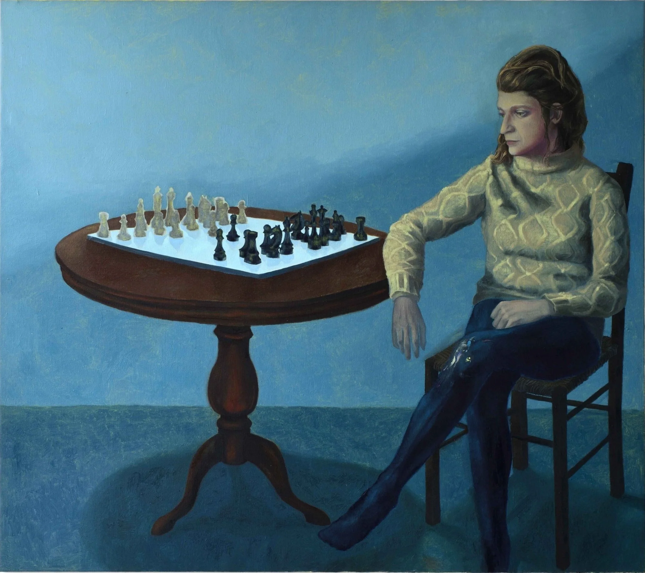 Alessandro Fogo,  Chess game versus death , 2021, Oil on linen, 59 1/8 x 66 7/8 inches, 150 x 170 cm