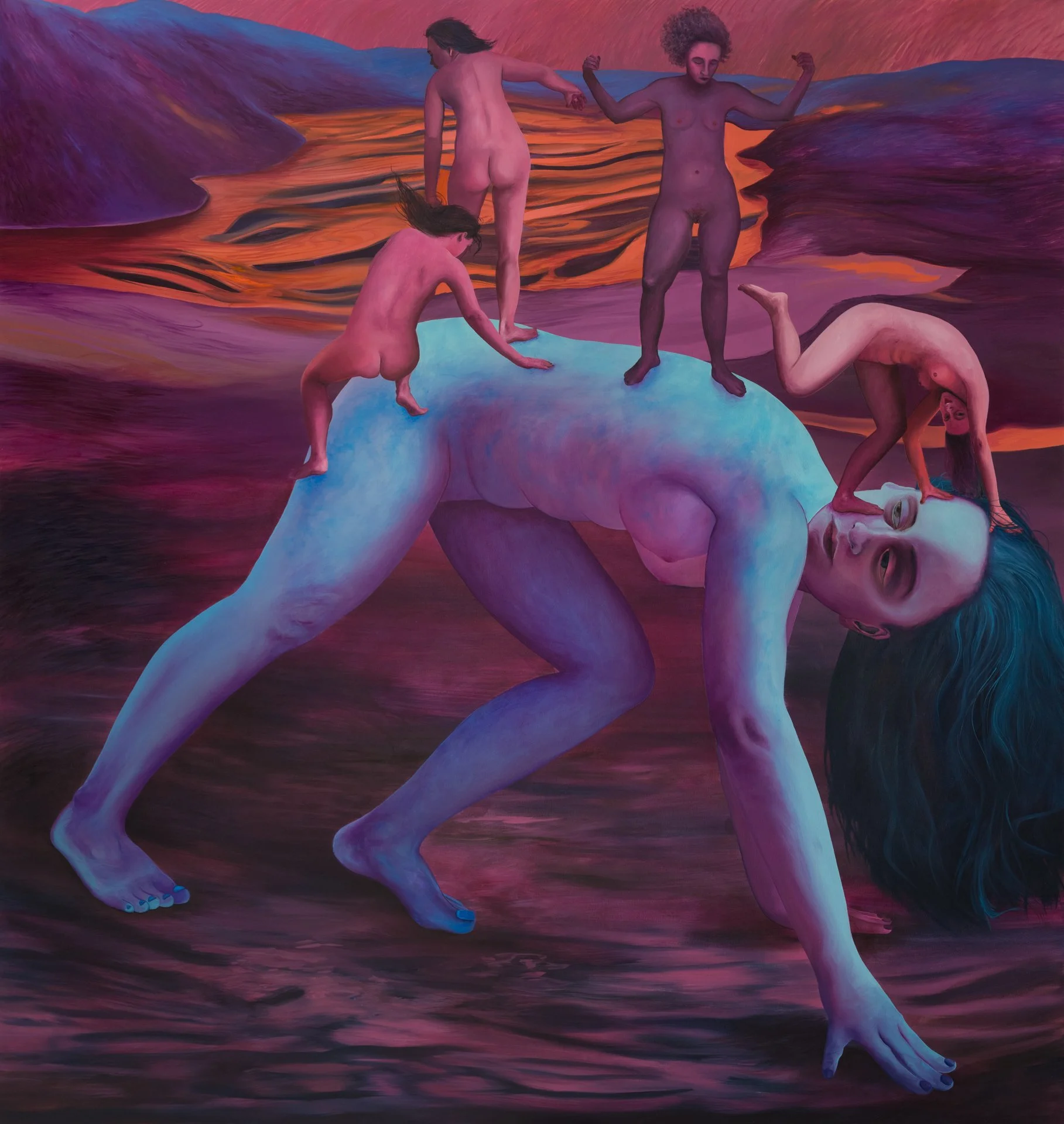 Paulina Stasik,  Bearing the Brunt,   2023, Oil on canvas, 74 3/4 x 70 7/8 inches, 190 x 180 cm