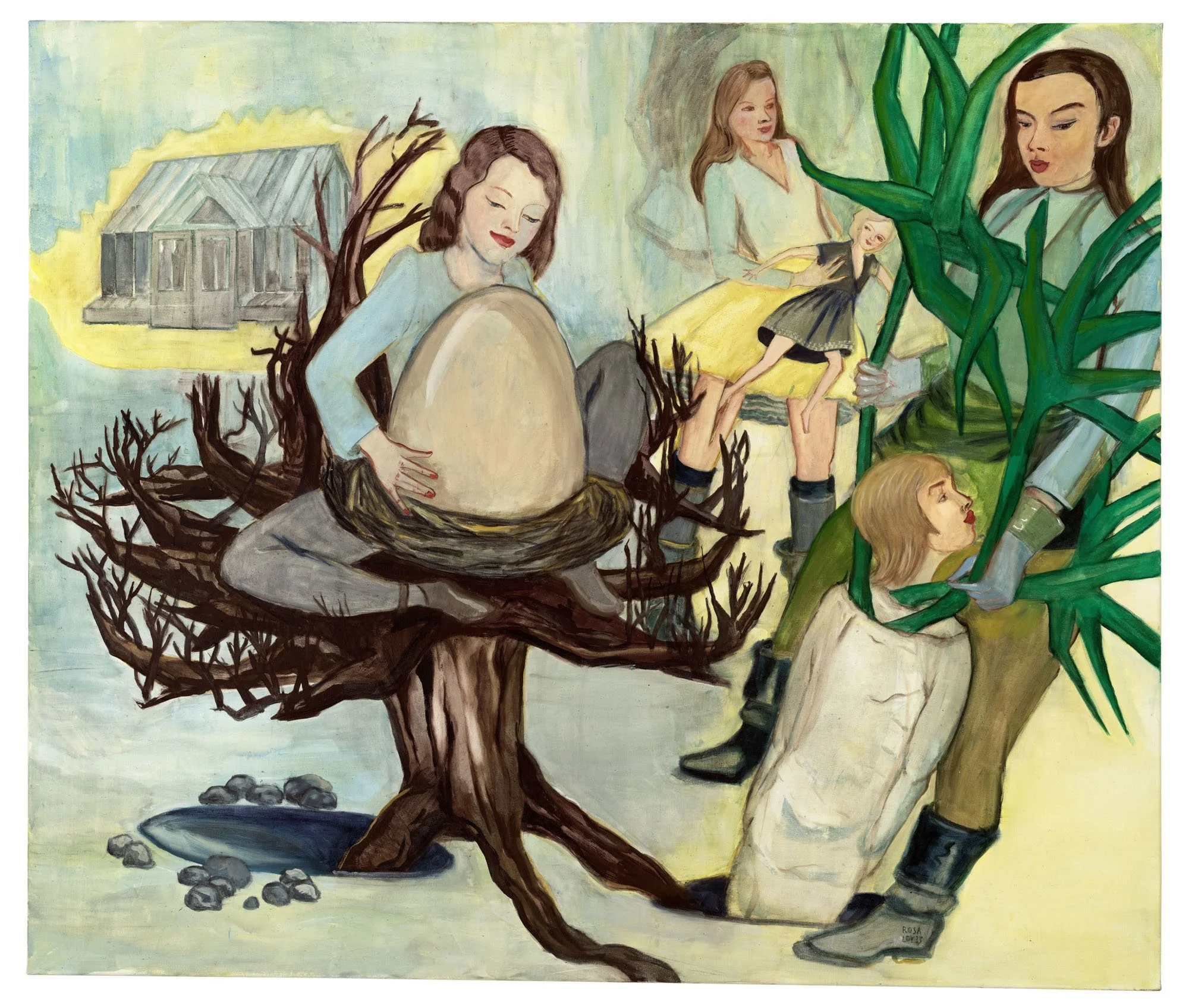 Rosa Loy   Reinforcement (Verstärkung) , 2023  Casein on canvas  43 1/4 x 51 1/8 inches, 110 x 130 cm